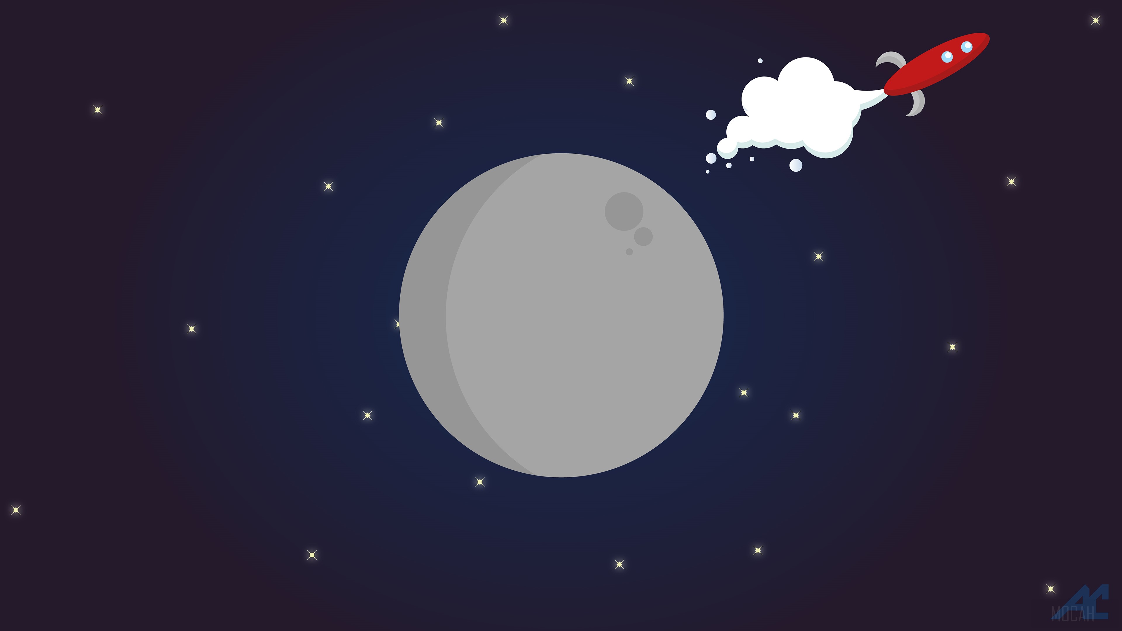 Minimalist Space Rocket and Moon 4K HD Wallpaper
