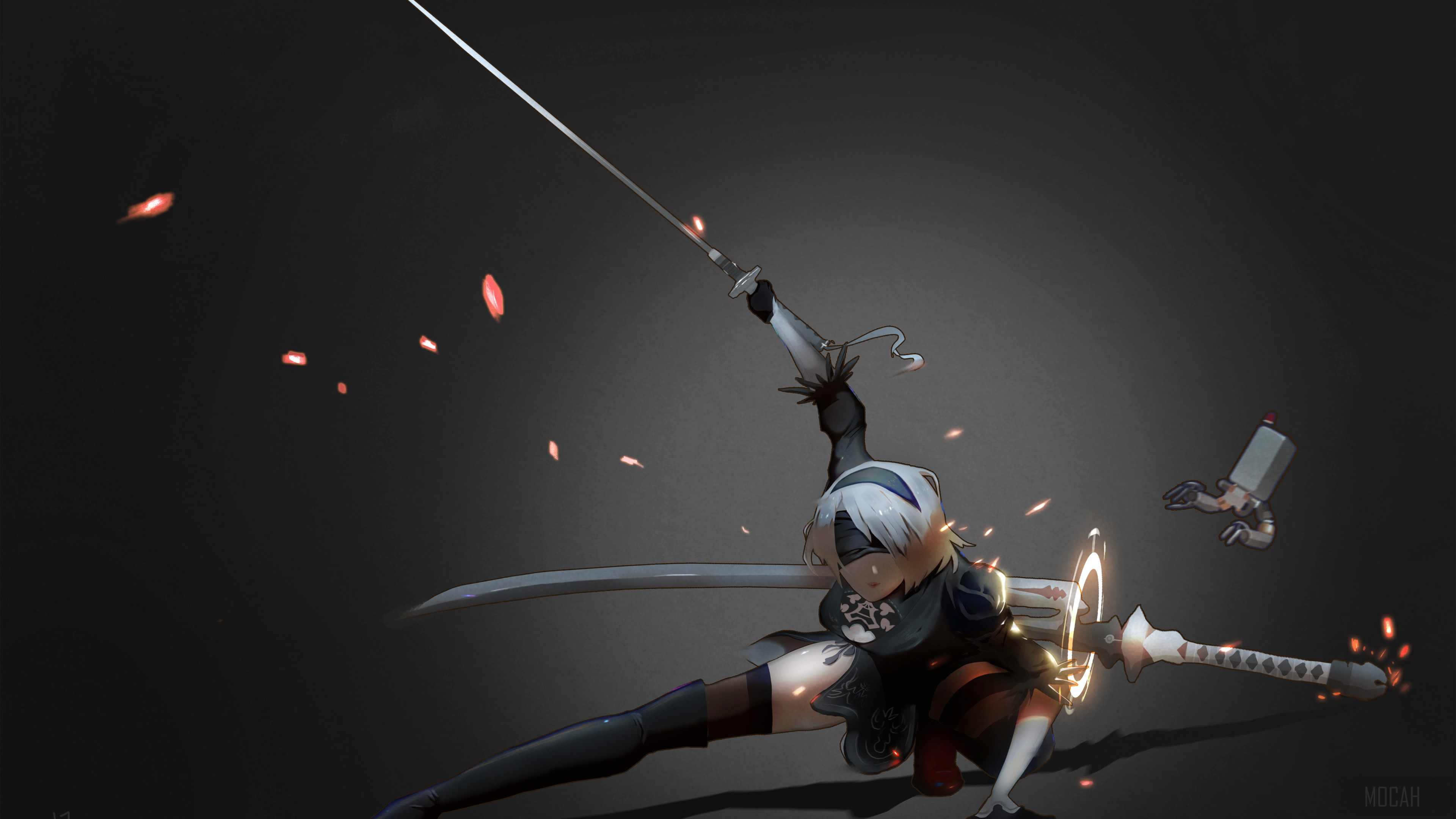 2B from Nier Automata with Katana 4K HD Wallpaper