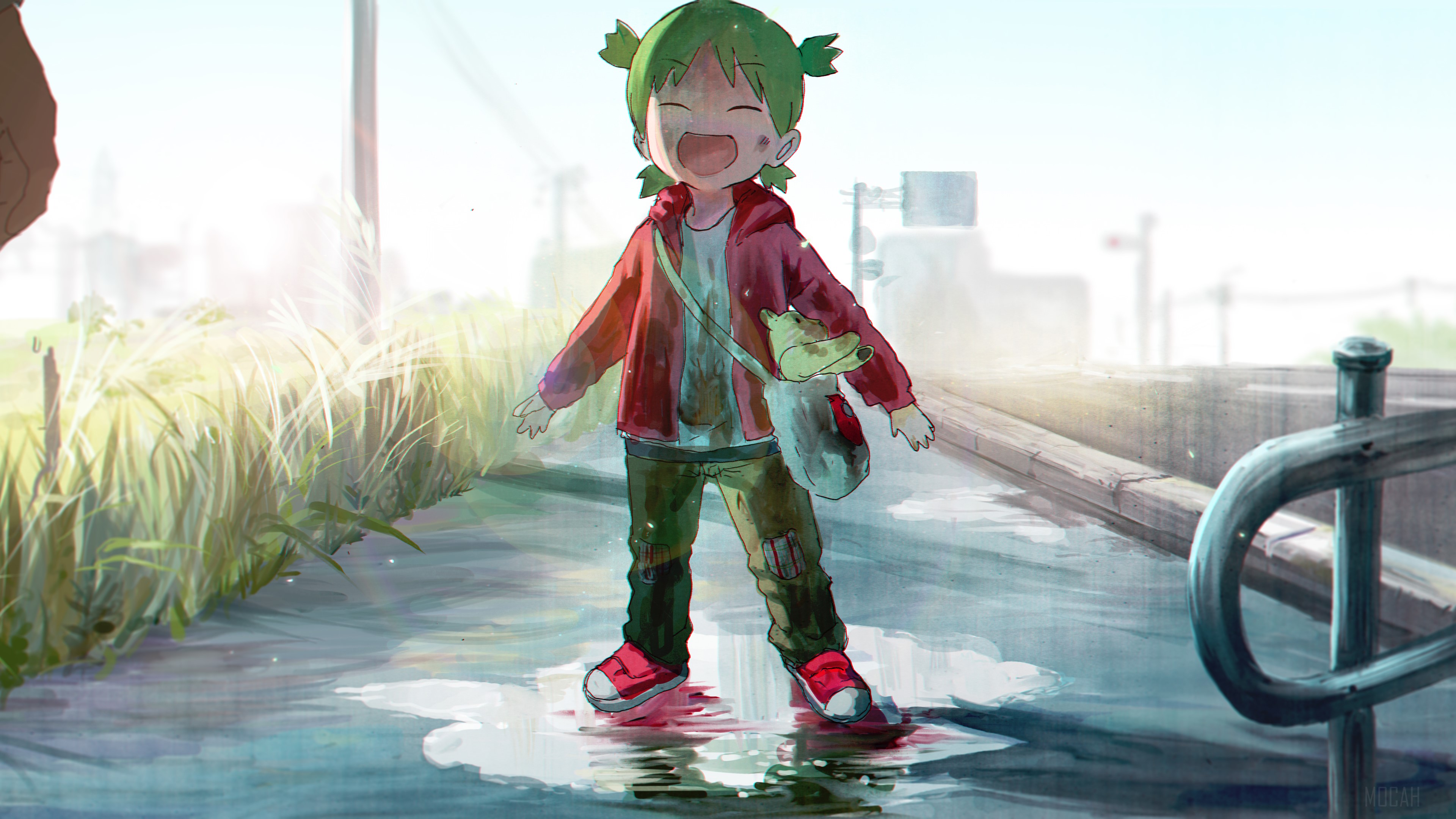Yotsuba Koiwai standing in puddles HD Wallpaper