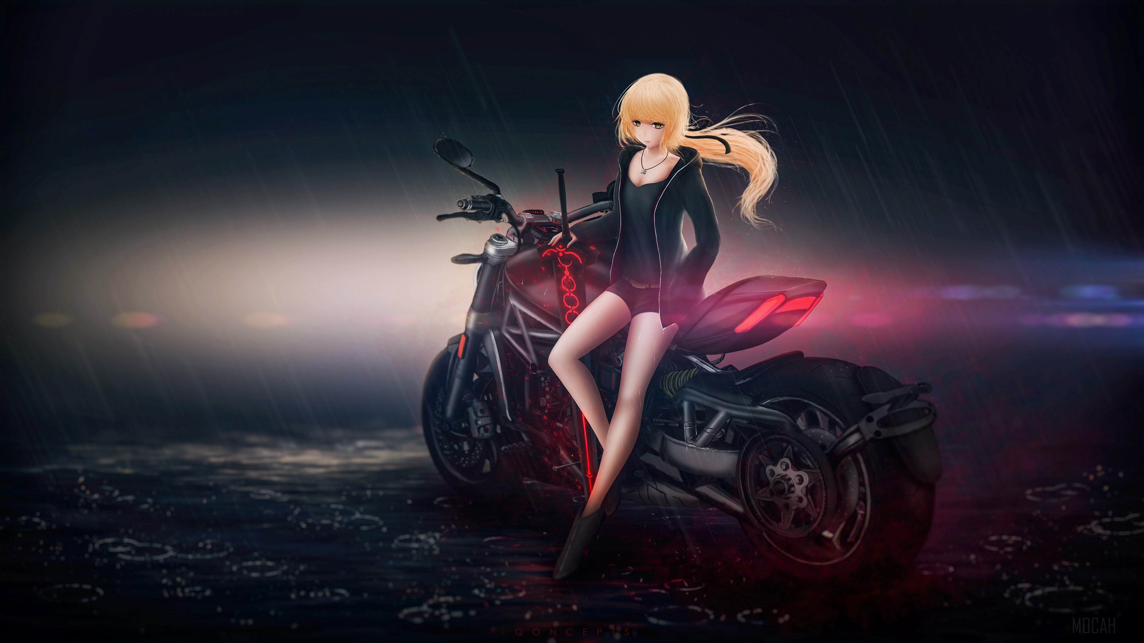 Saber from Fate Grand Order on a motorcycle HD Wallpaper