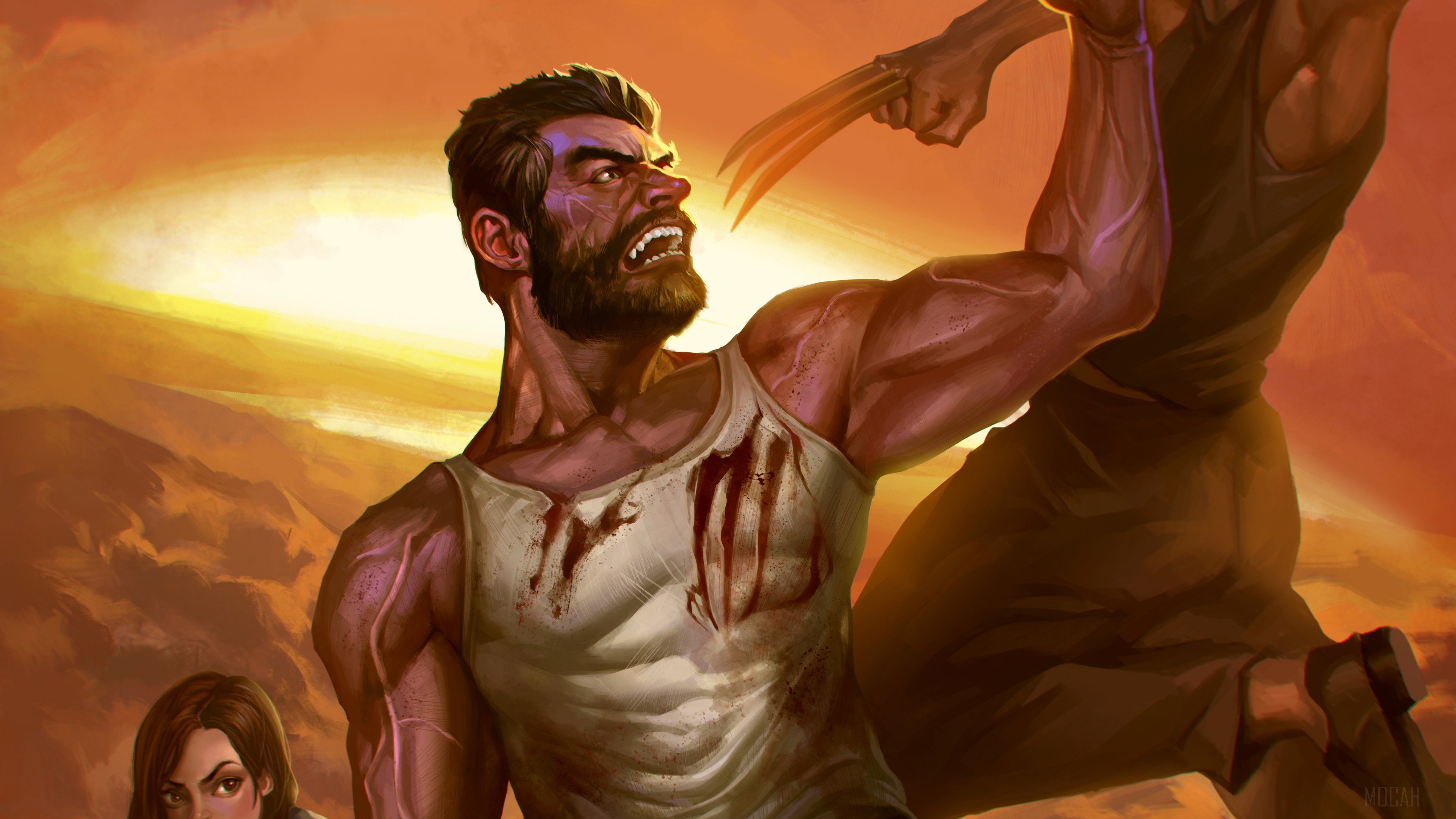 Wolverine fighting in a desert landscape 4K HD Wallpaper