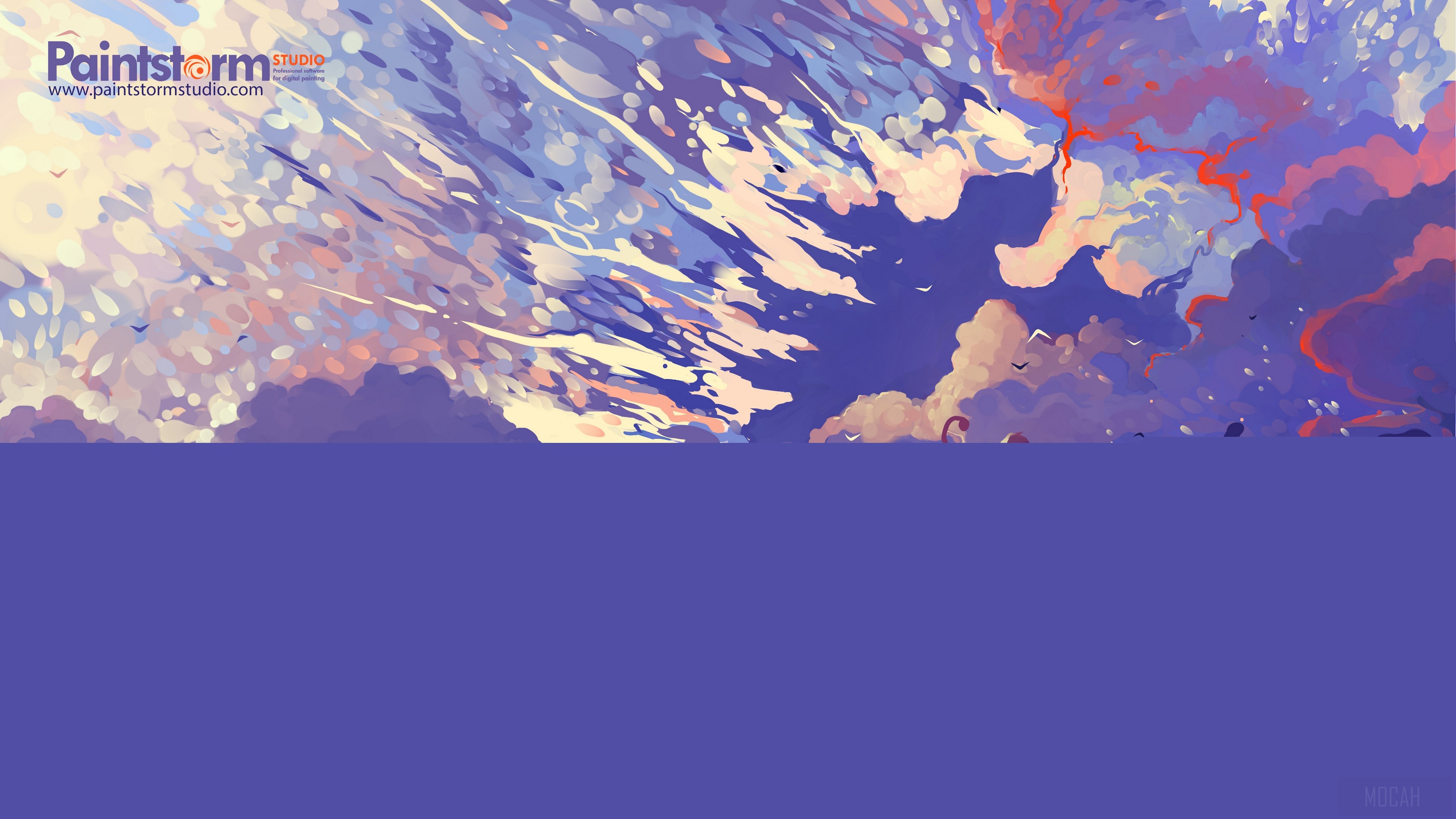 Paintstorm Studio art with clouds and sea 4K HD Wallpaper