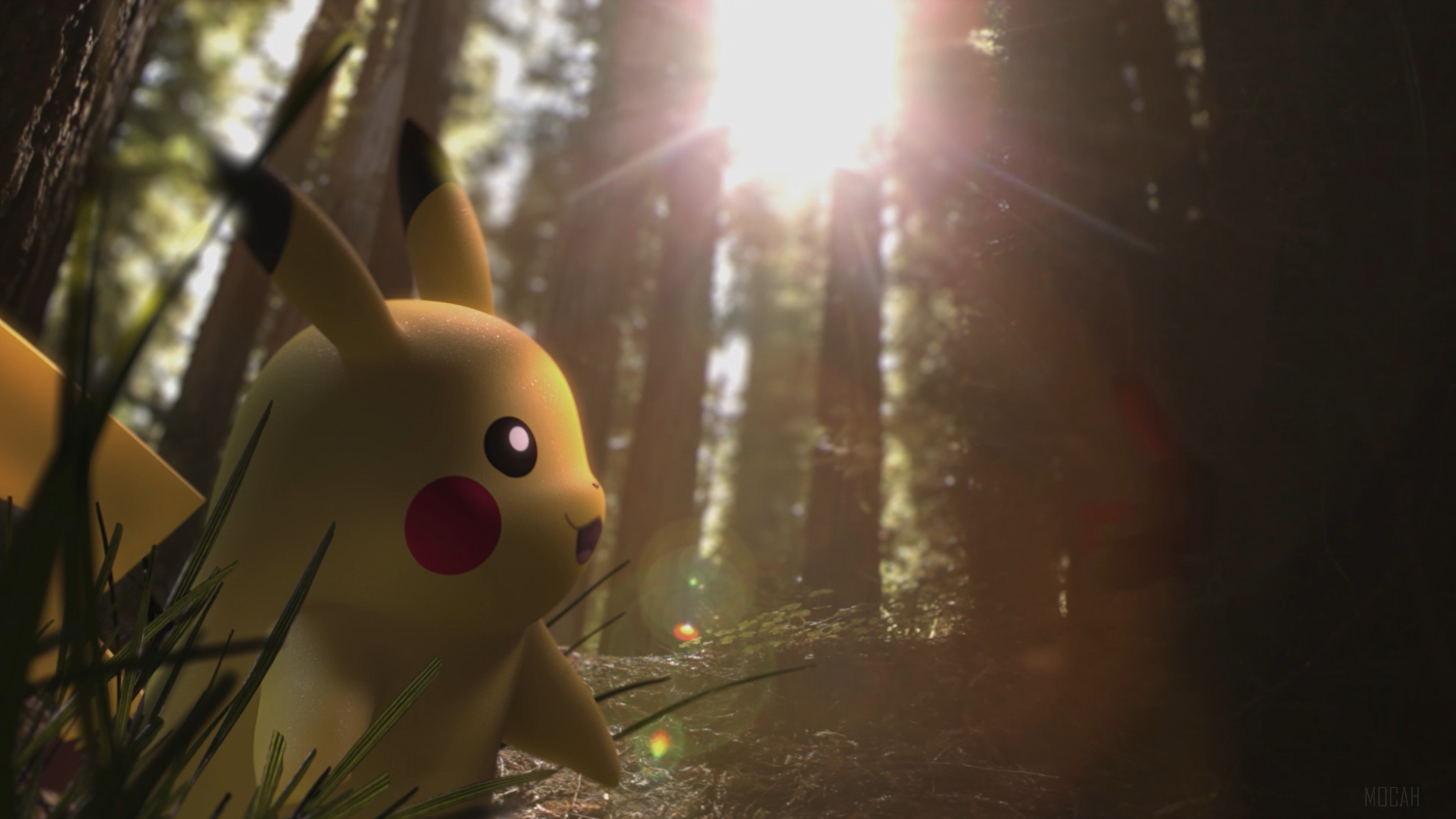 Pikachu from Pokemon Go in a forest 4K HD Wallpaper