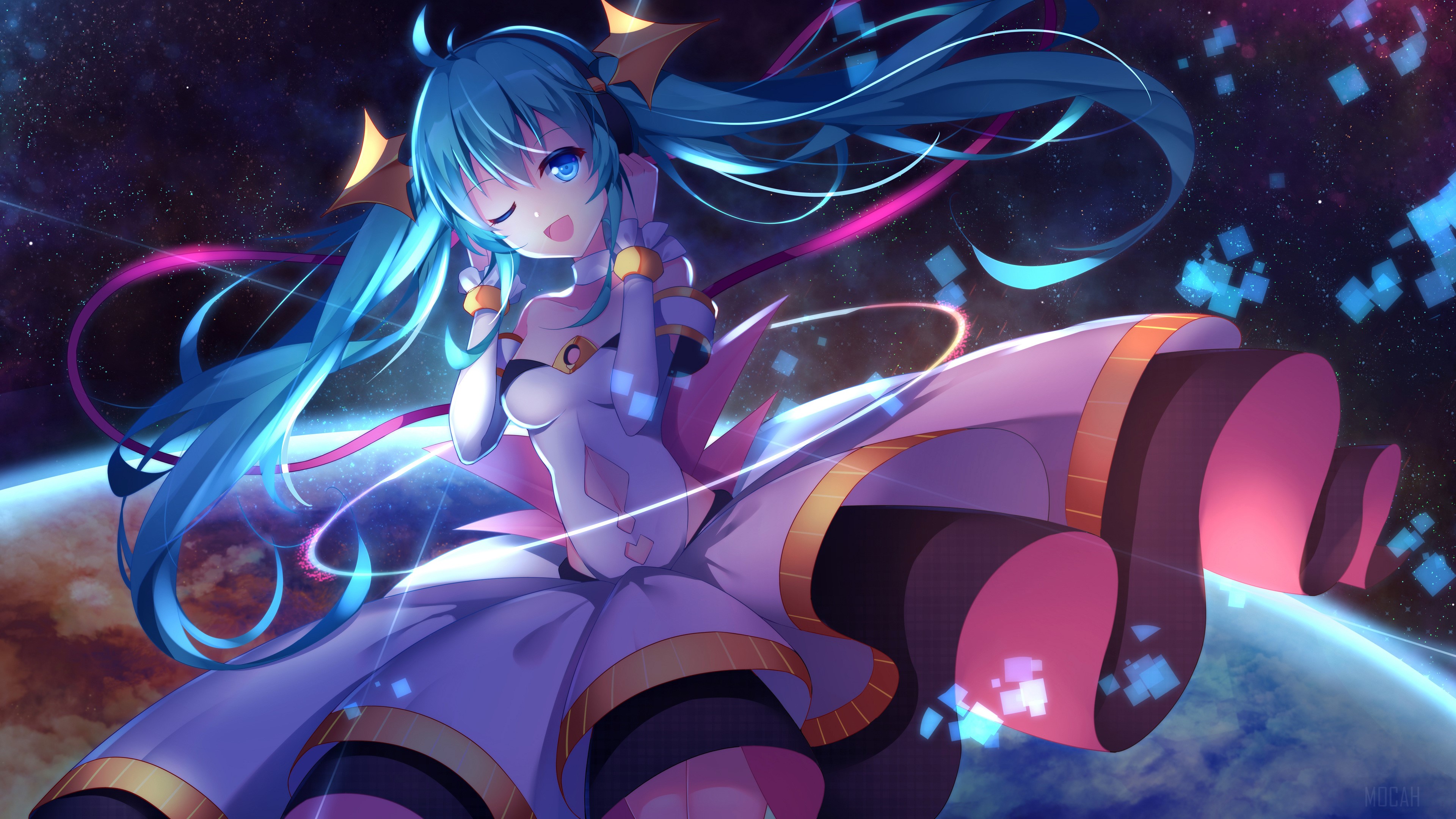 Hatsune Miku in space 4K HD Wallpaper