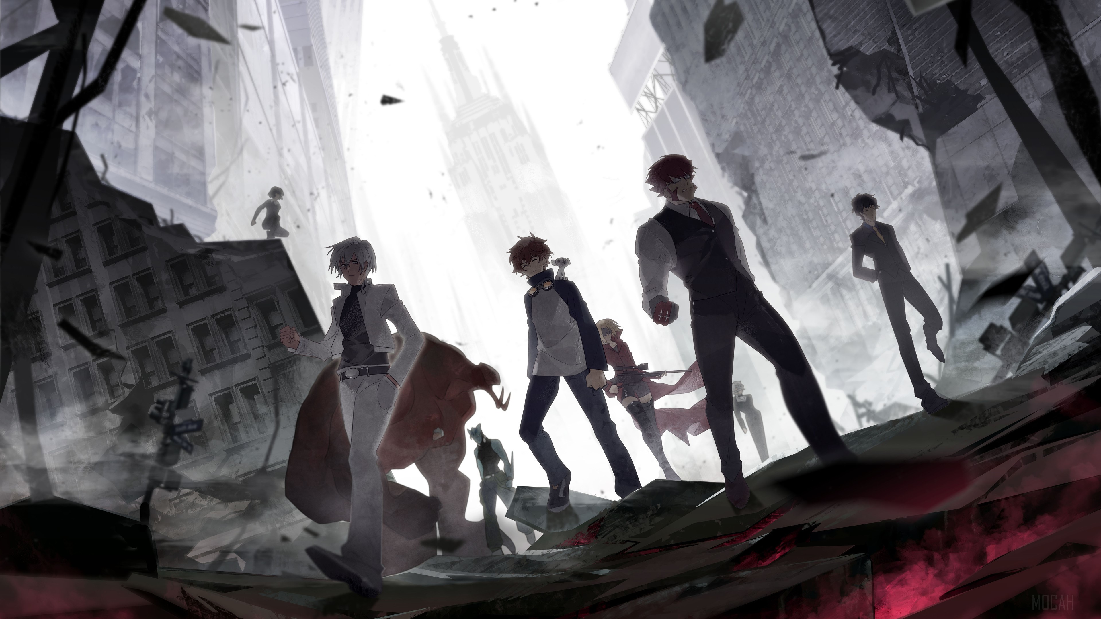 Characters in a destroyed city HD Wallpaper