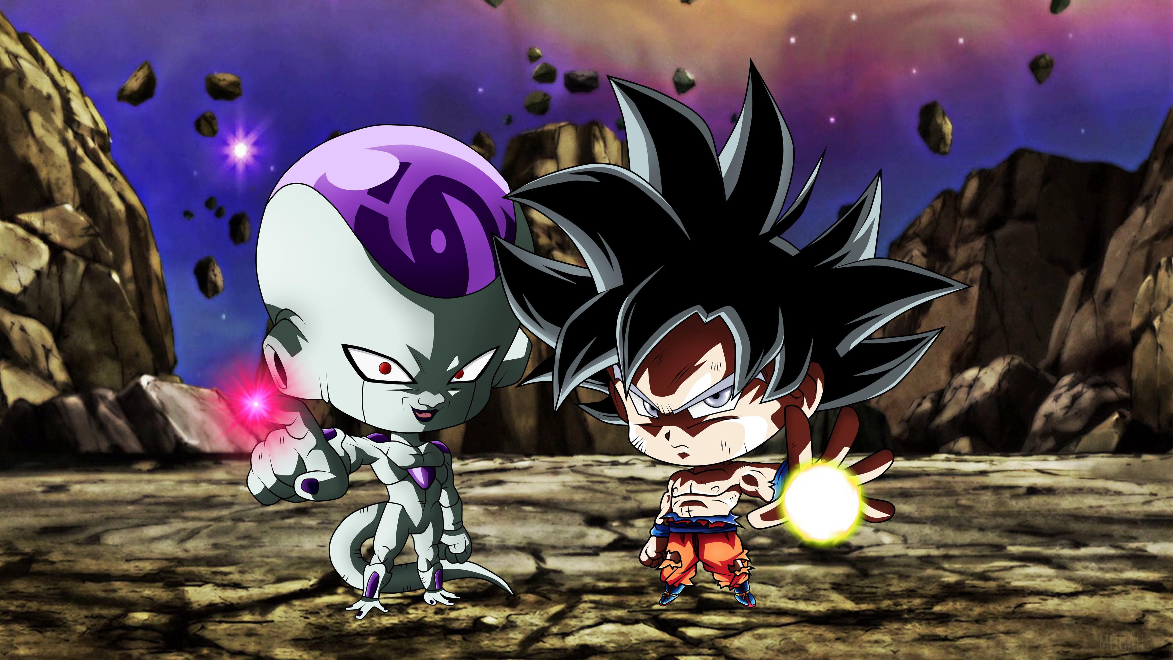 Chibi Goku and Frieza from Dragon Ball 4K HD Wallpaper