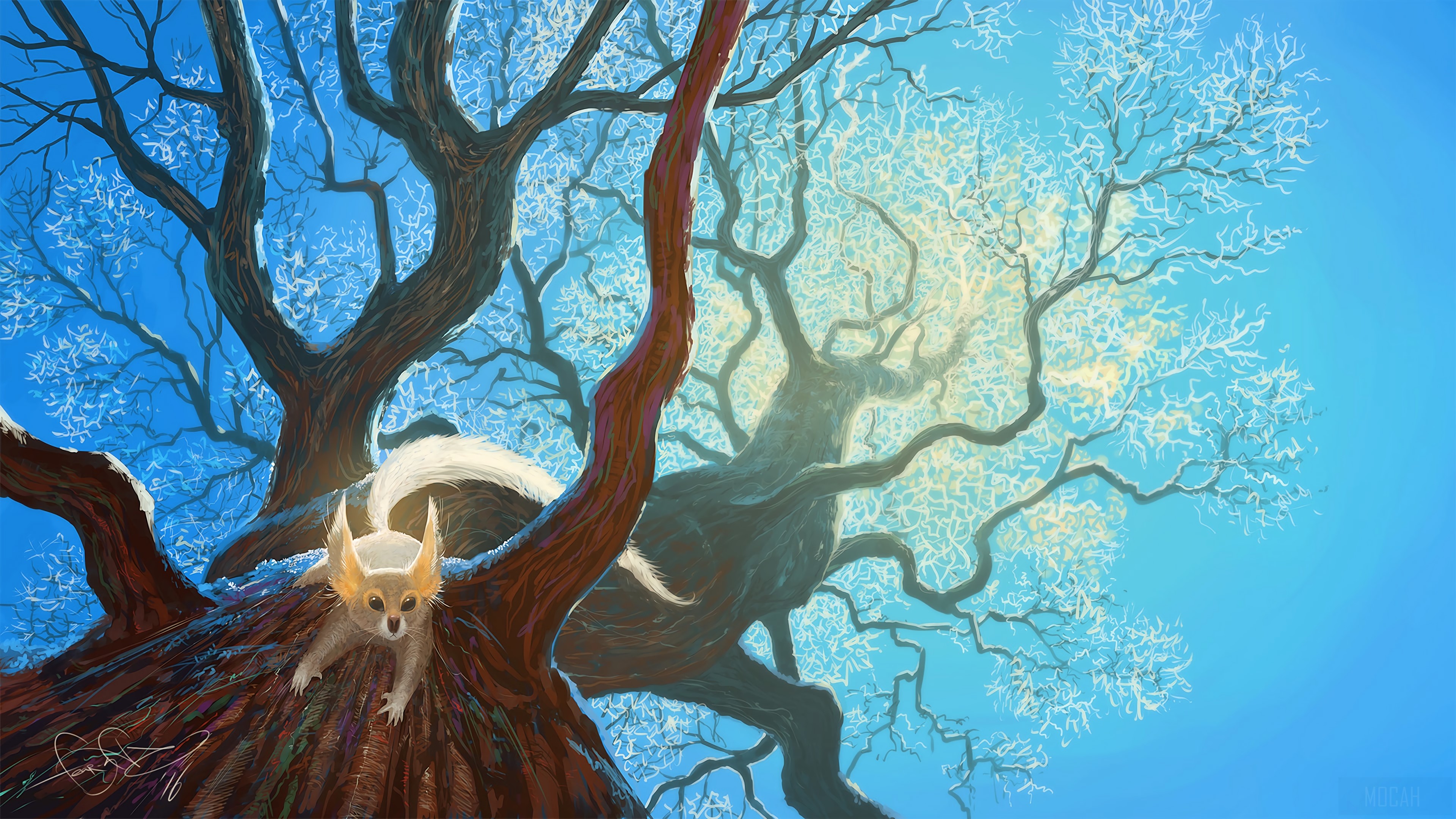 Creature crawling on a tree trunk 4K HD Wallpaper