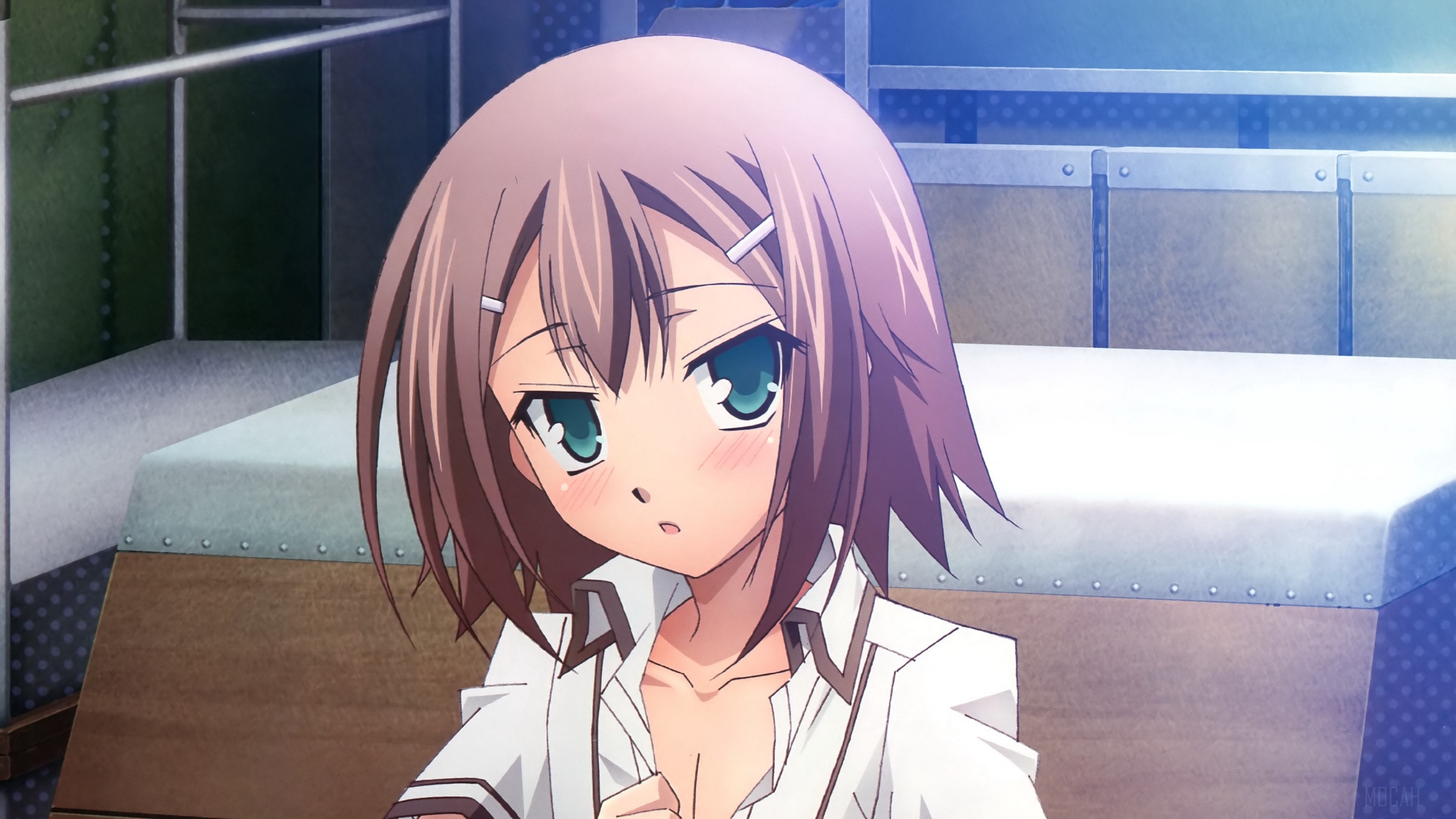 Anime girl with brown hair and blue eyes HD Wallpaper