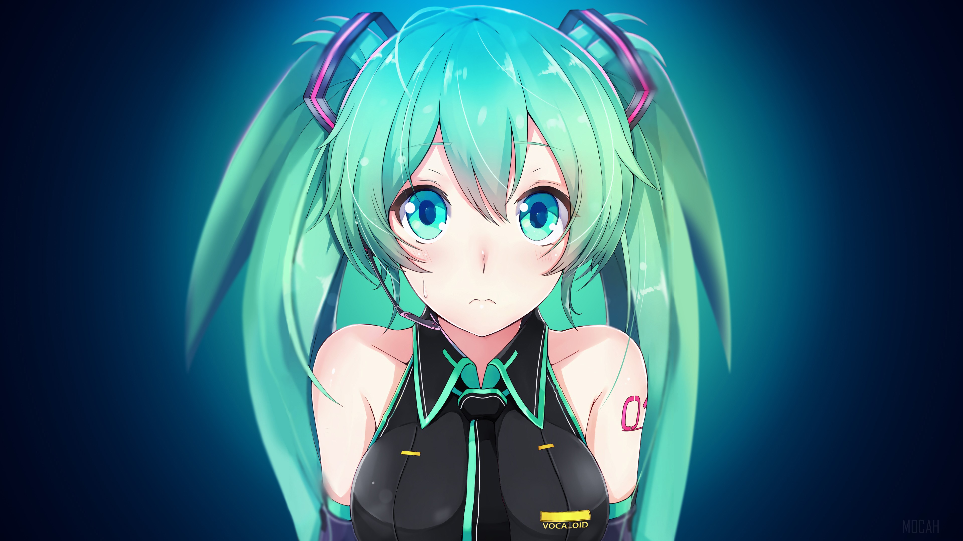 4K Portrait of Hatsune Miku with Twin Tails HD Wallpaper