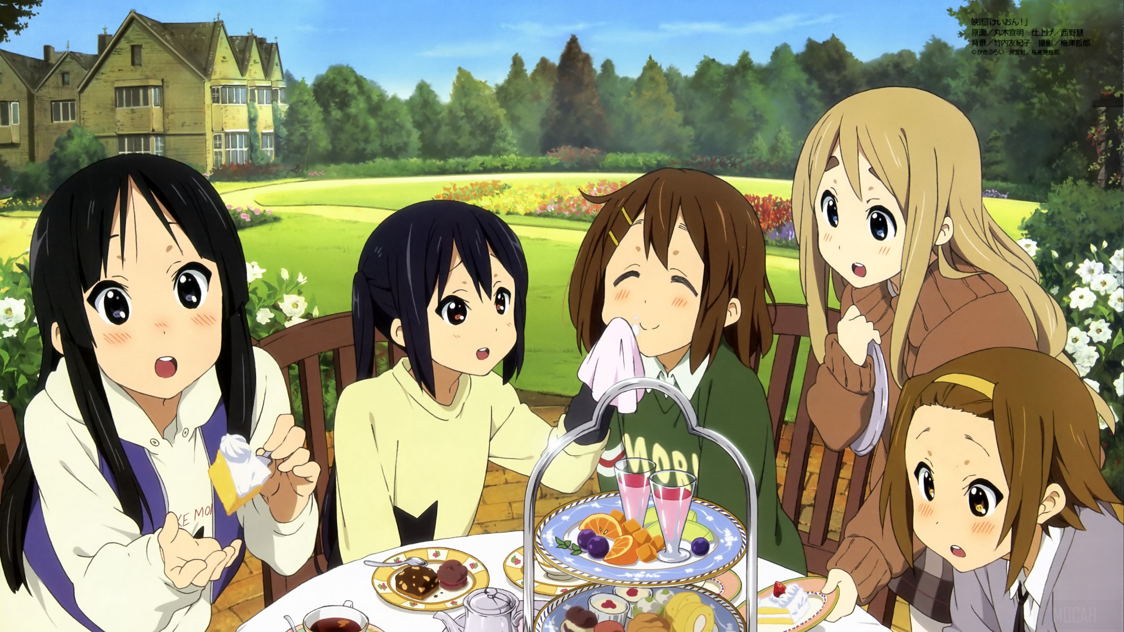 K-On! Girls Enjoying Tea and Treats in a Garden HD Wallpaper