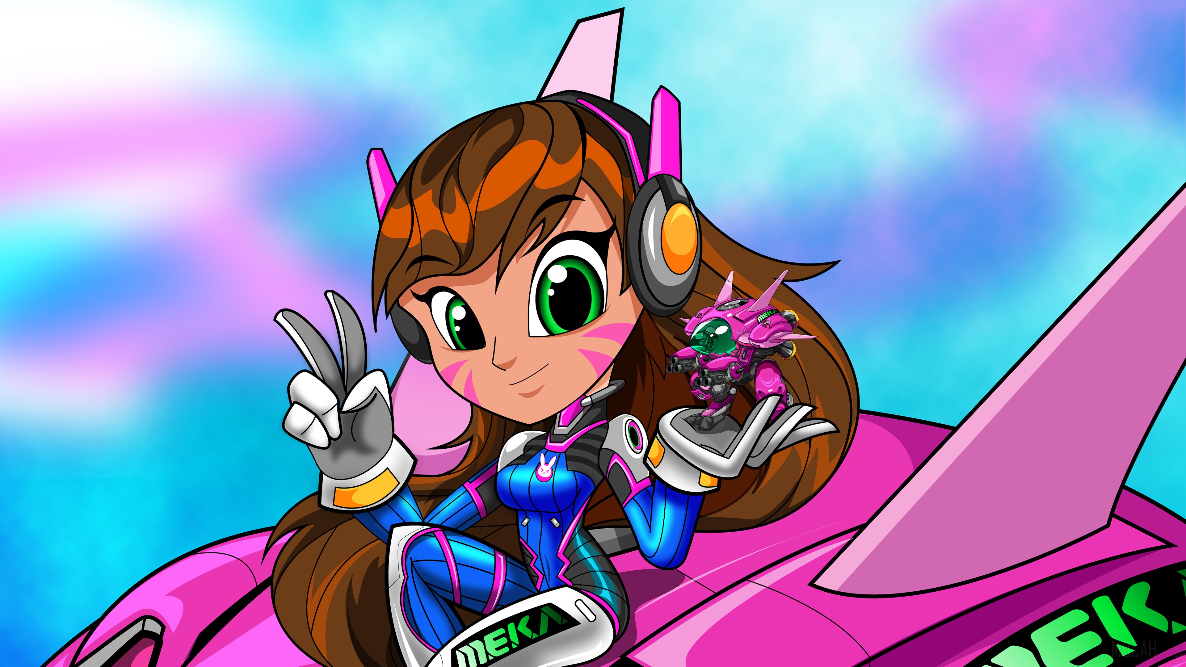 D.Va from Overwatch with MEKA 4K HD Wallpaper