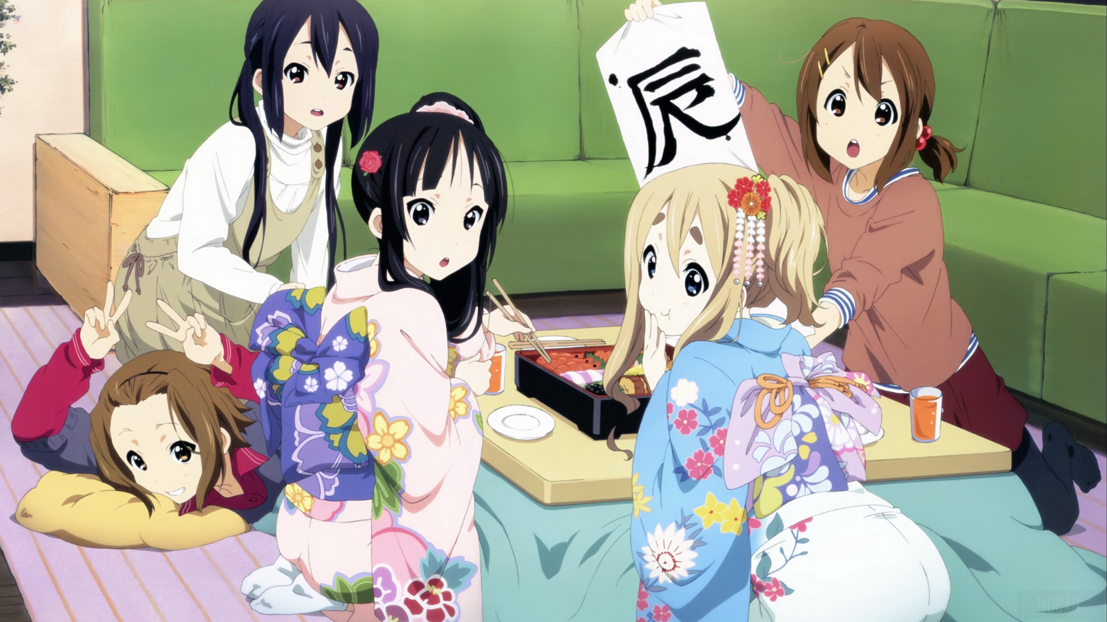 K-On! Girls in Kimono Eating Food 4K HD Wallpaper