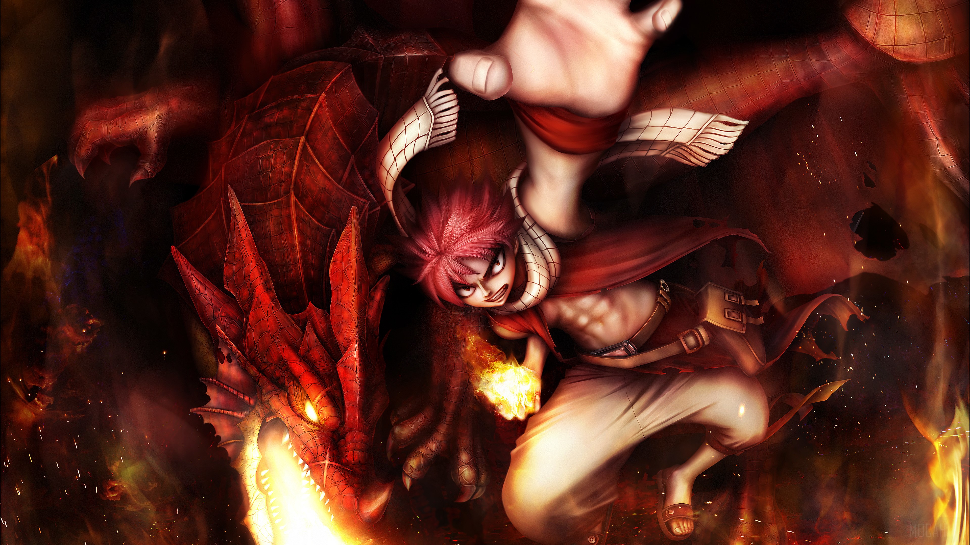 Natsu Dragneel fighting a dragon HD Wallpaper