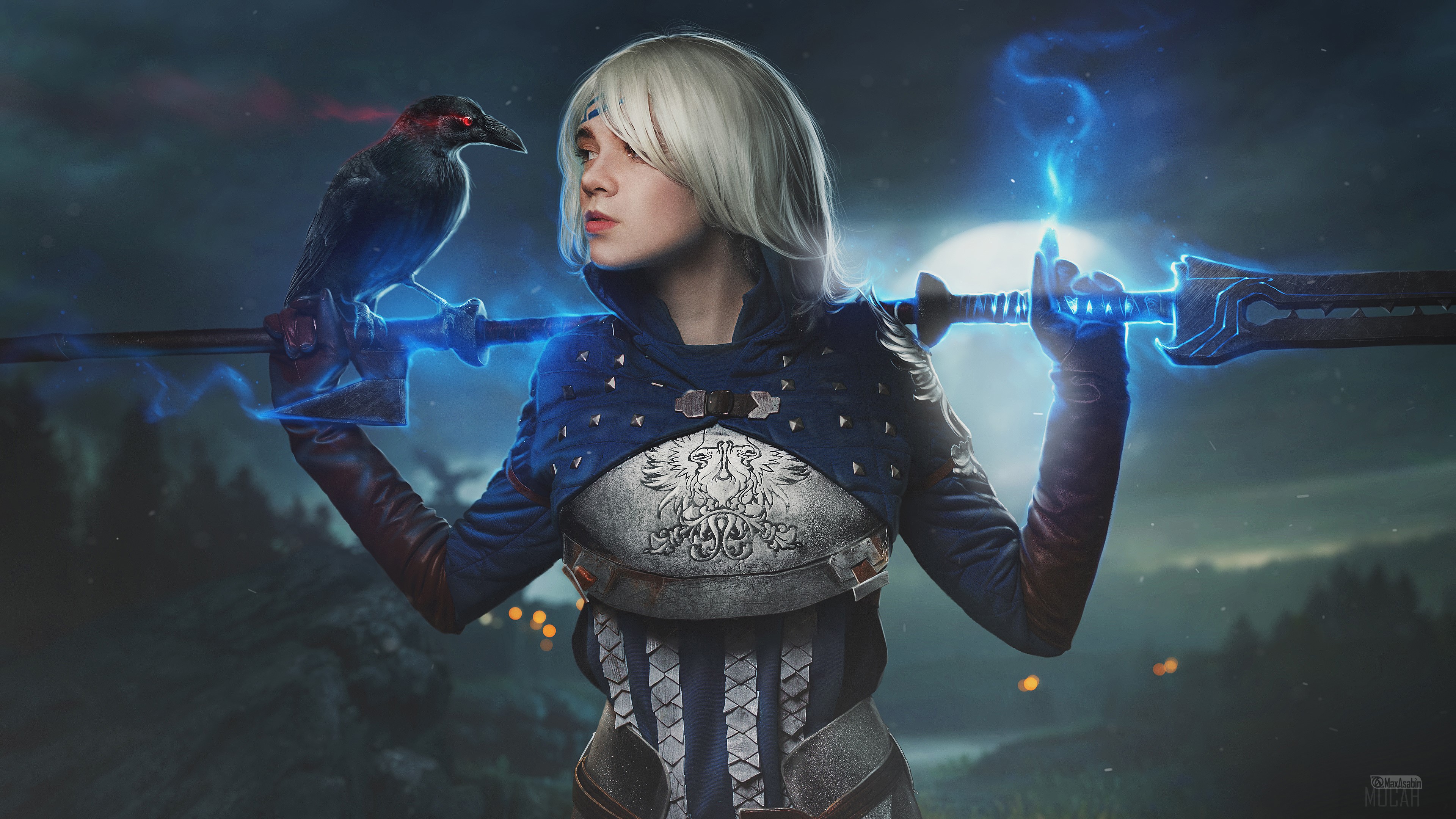 Magical Warrior Girl with Crow 4K HD Wallpaper