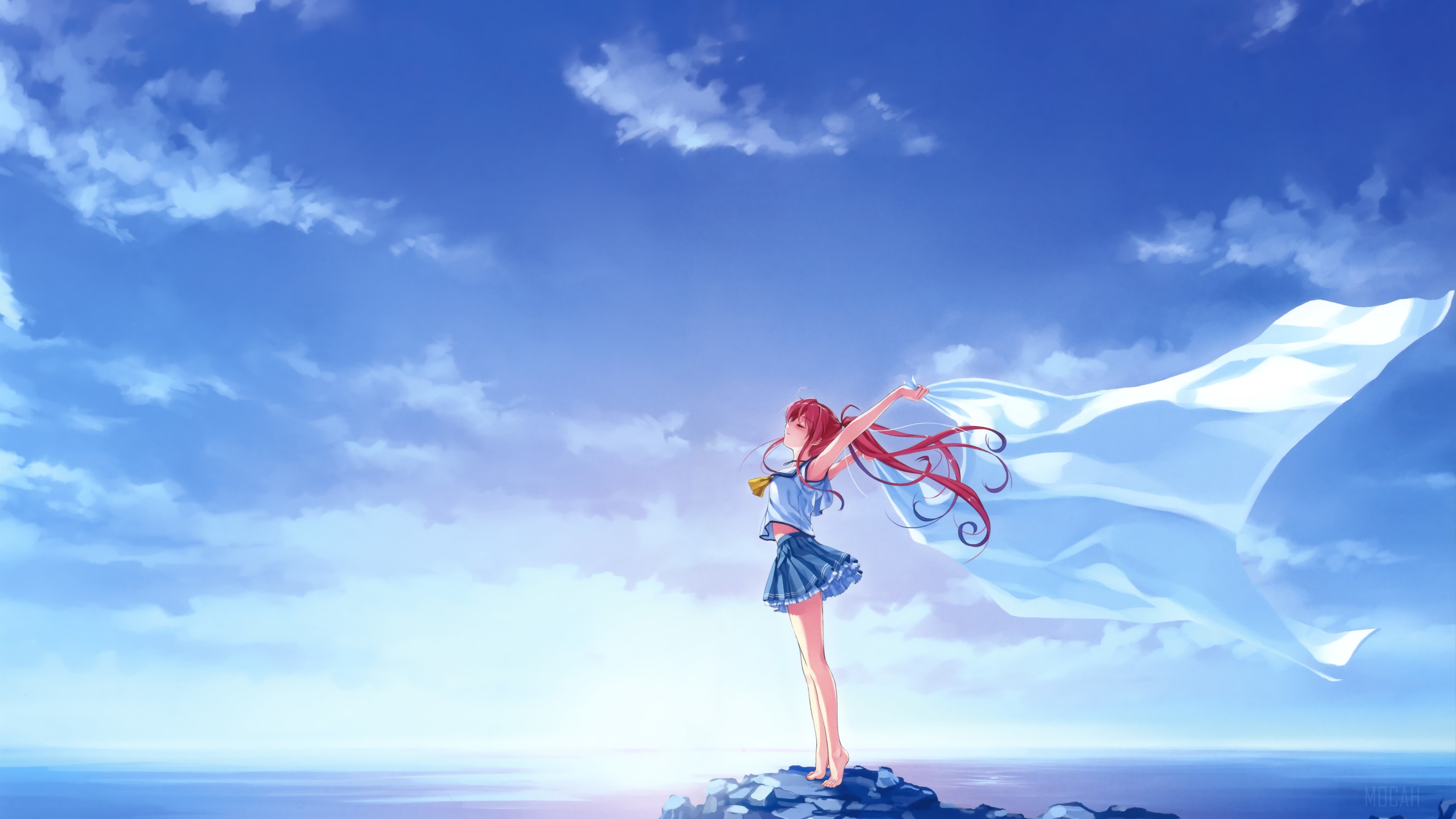 Girl with Pure White Wings Under Deep Blue Sky 4k HD Wallpaper