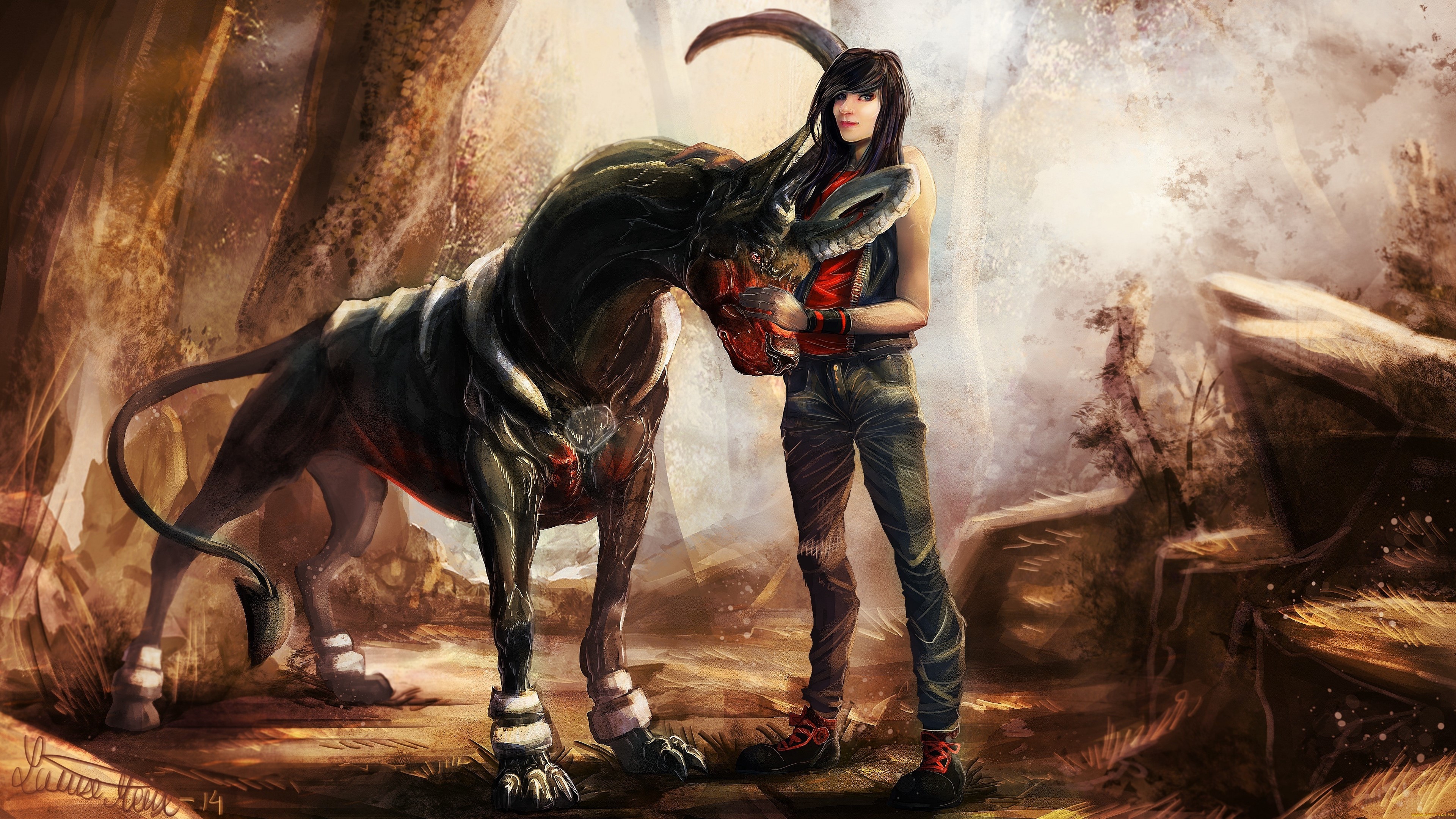 Girl with Houndoom from Pokemon 4K HD Wallpaper