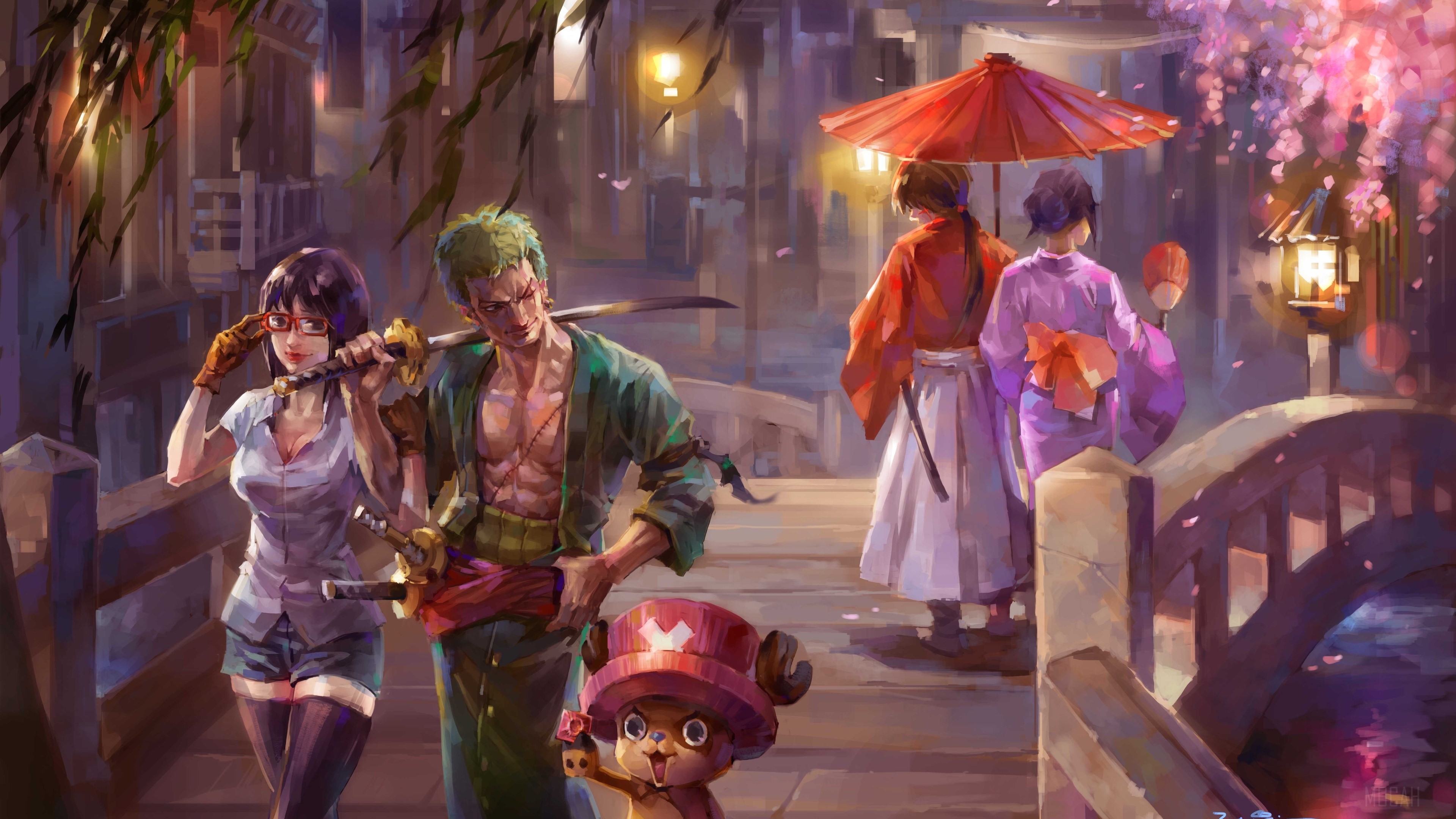 One Piece characters in traditional Japanese setting 4K HD Wallpaper