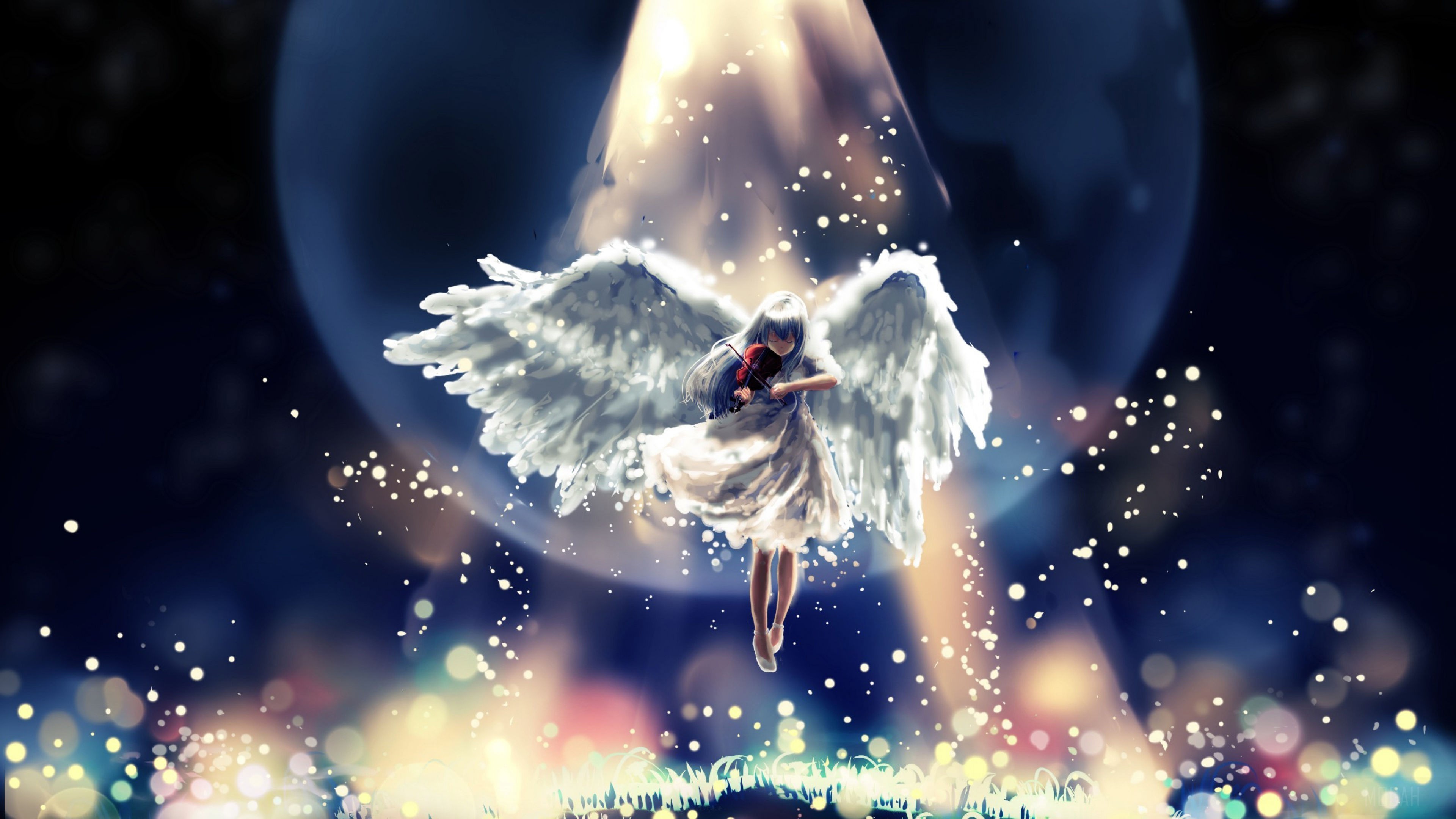 Angel playing violin with wings in 4K HD Wallpaper