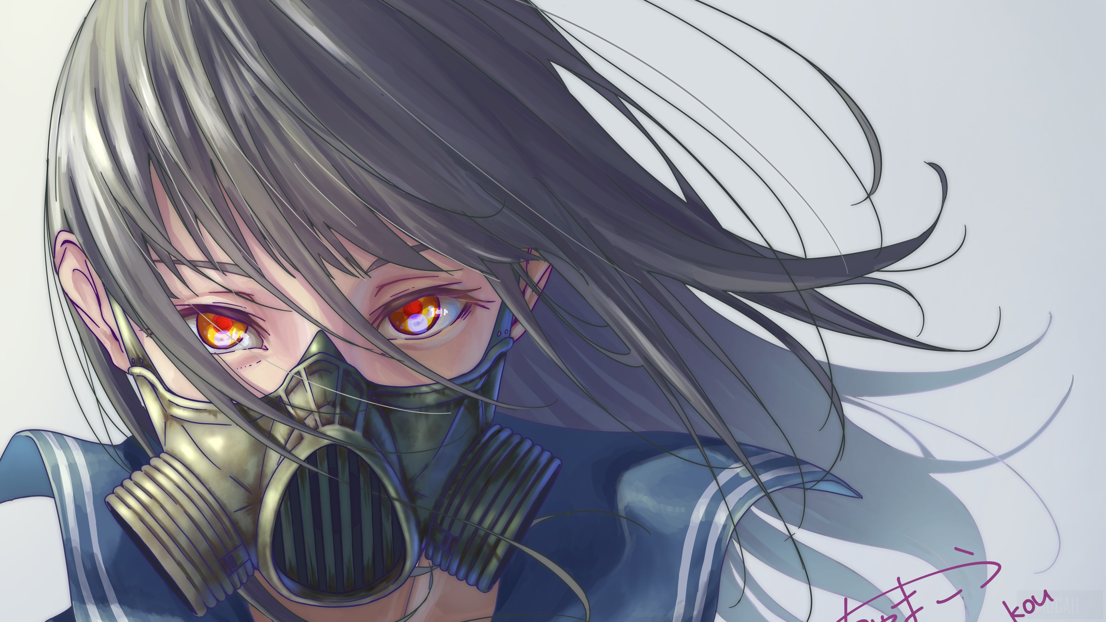 Anime Girl Wearing Gas Mask 4K HD Wallpaper