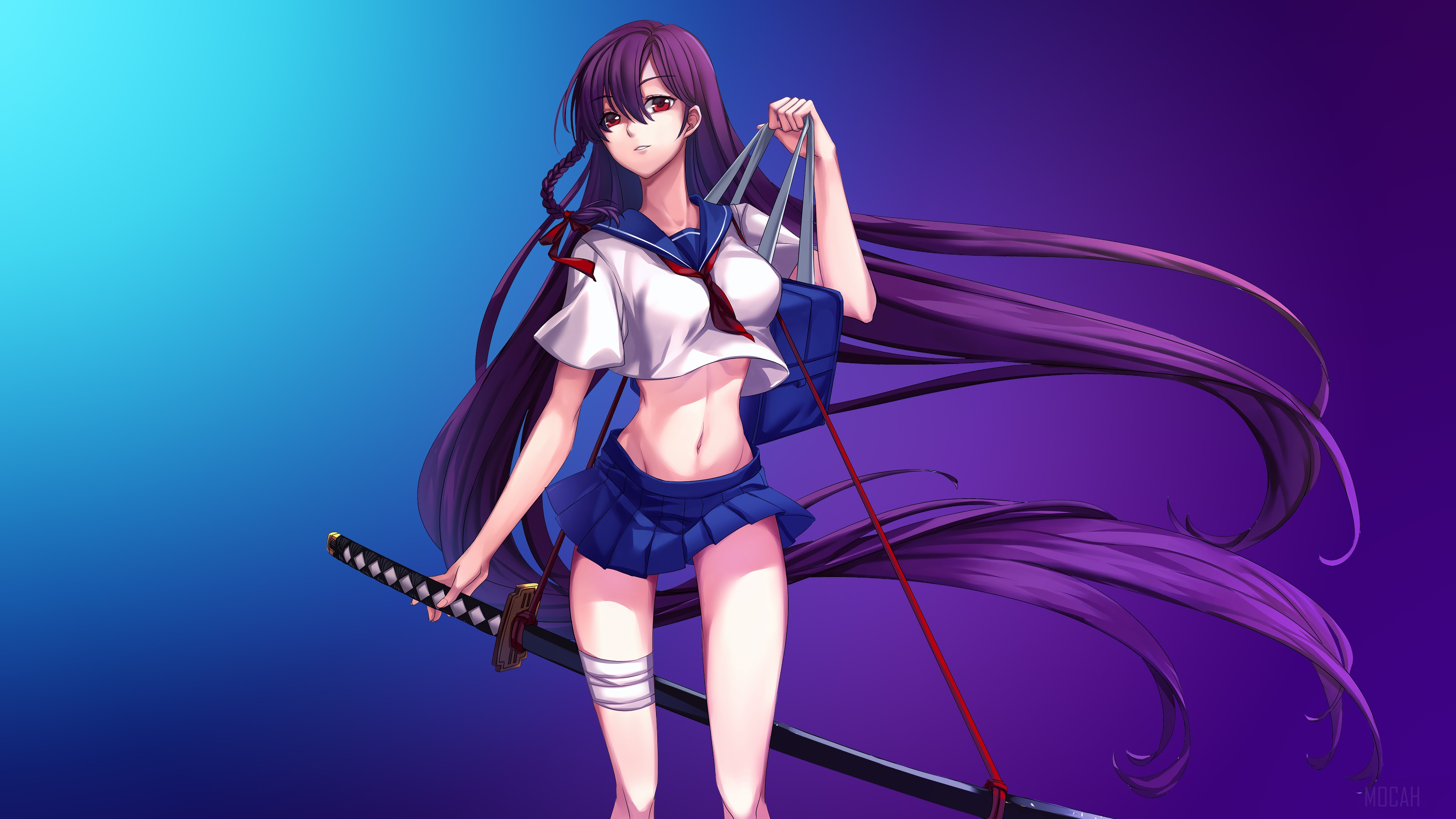 Anime girl with katana HD Wallpaper