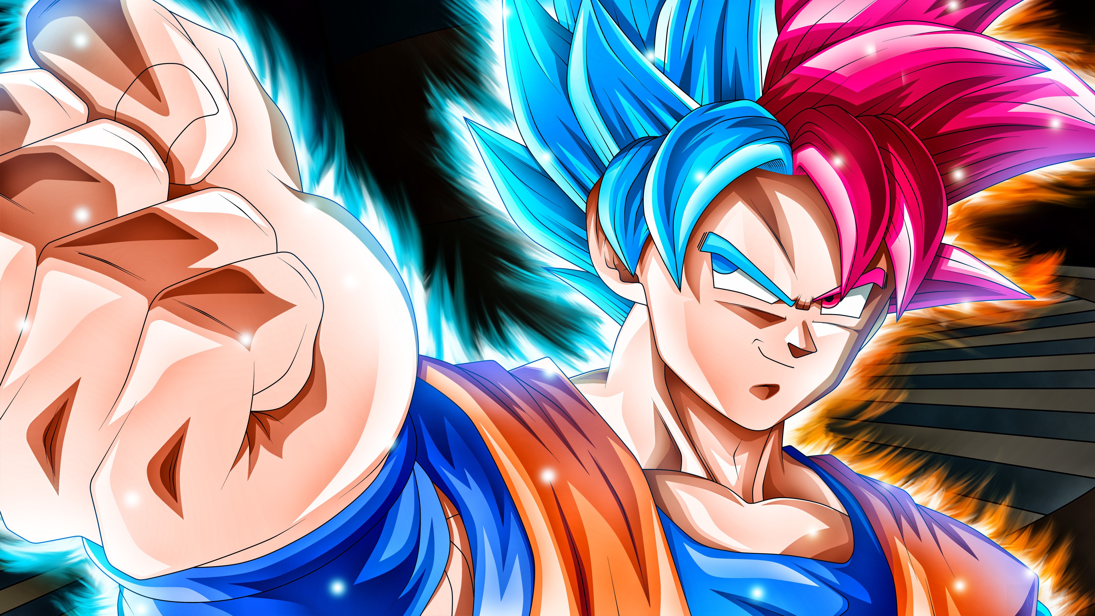 Goku in Multicolored Super Saiyan Blue and Pink Form 4K HD Wallpaper