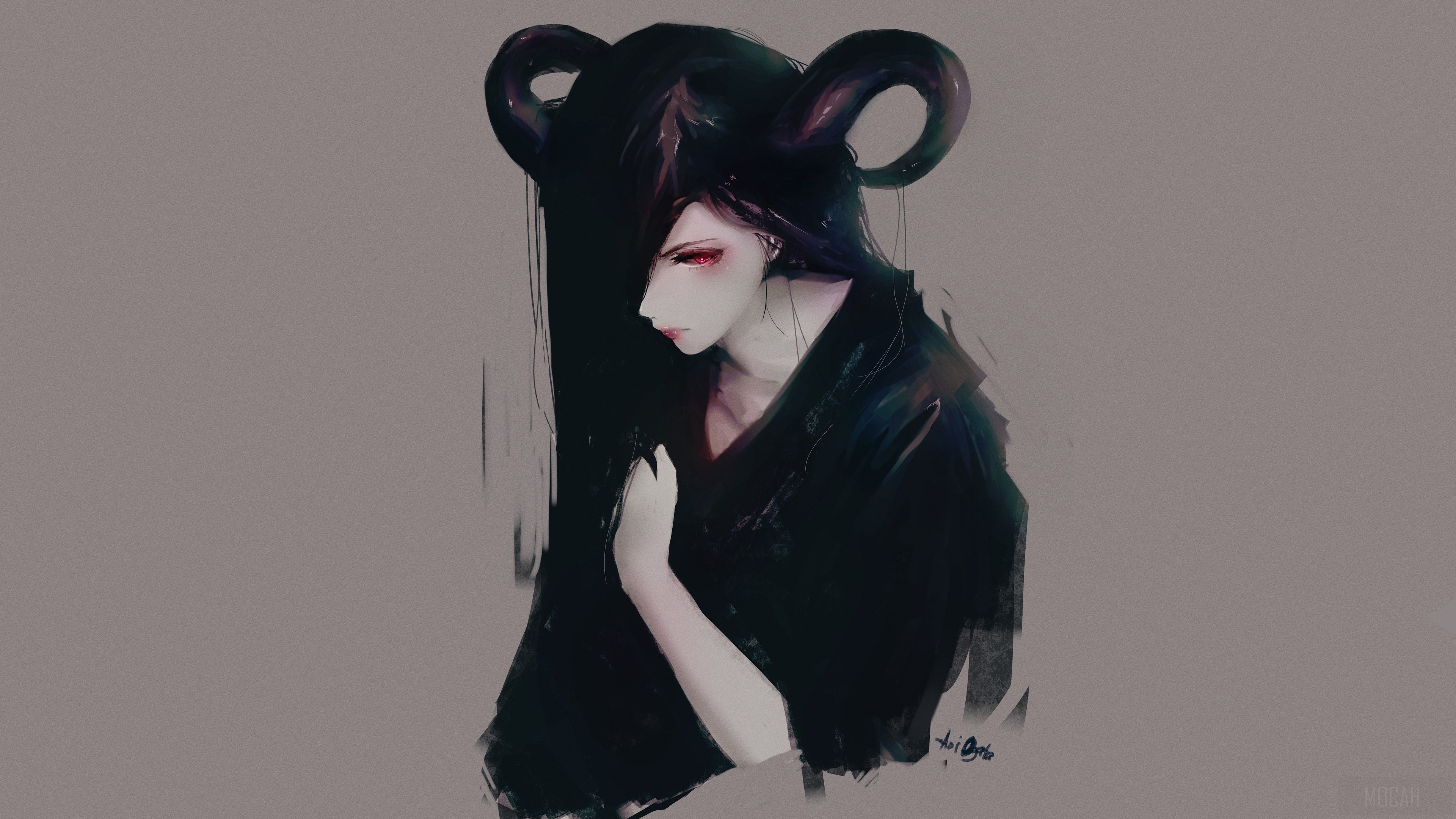 Anime Girl with Black Horns 4K HD Wallpaper