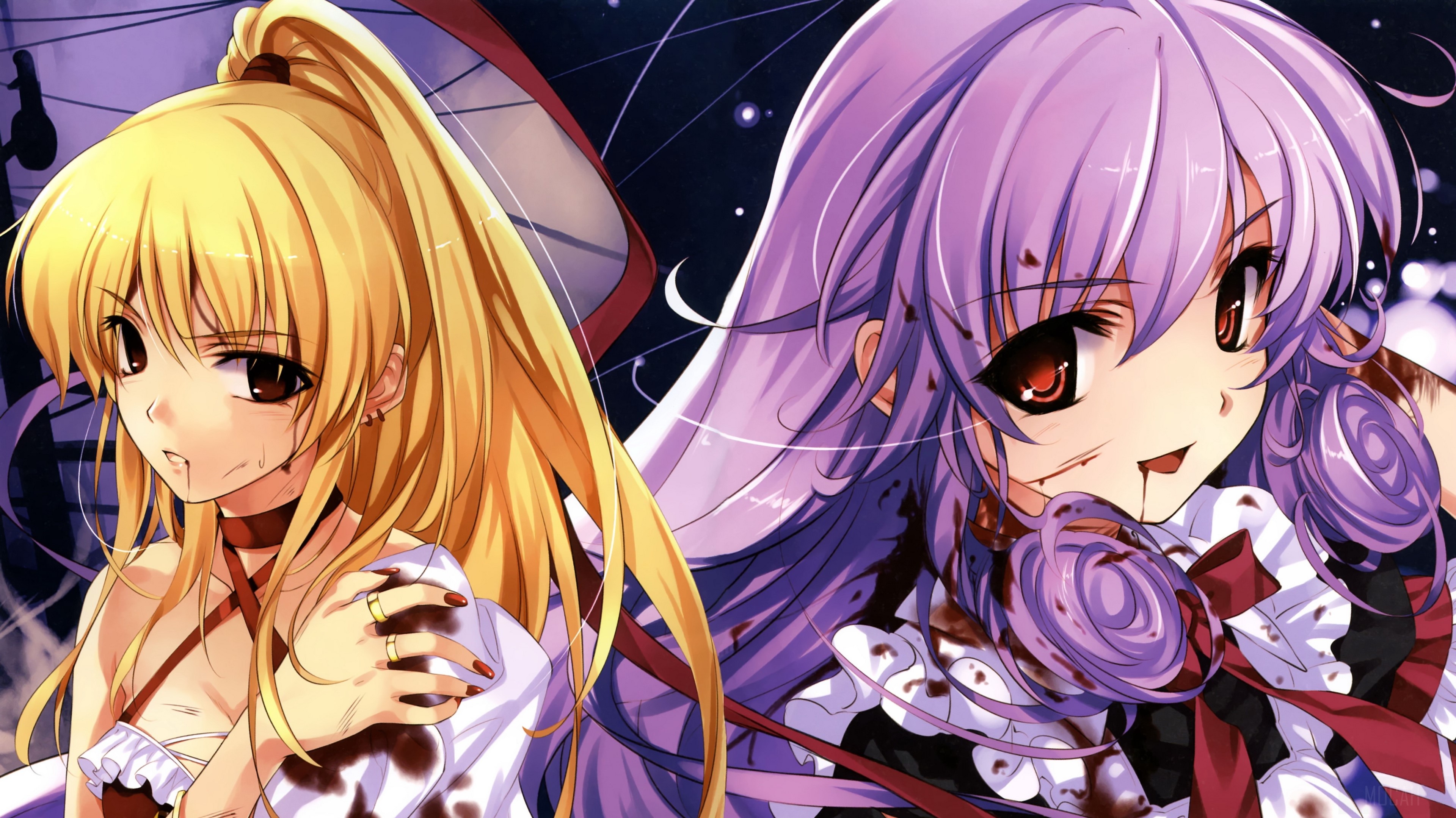 Two girls with blood stains in 4K HD Wallpaper
