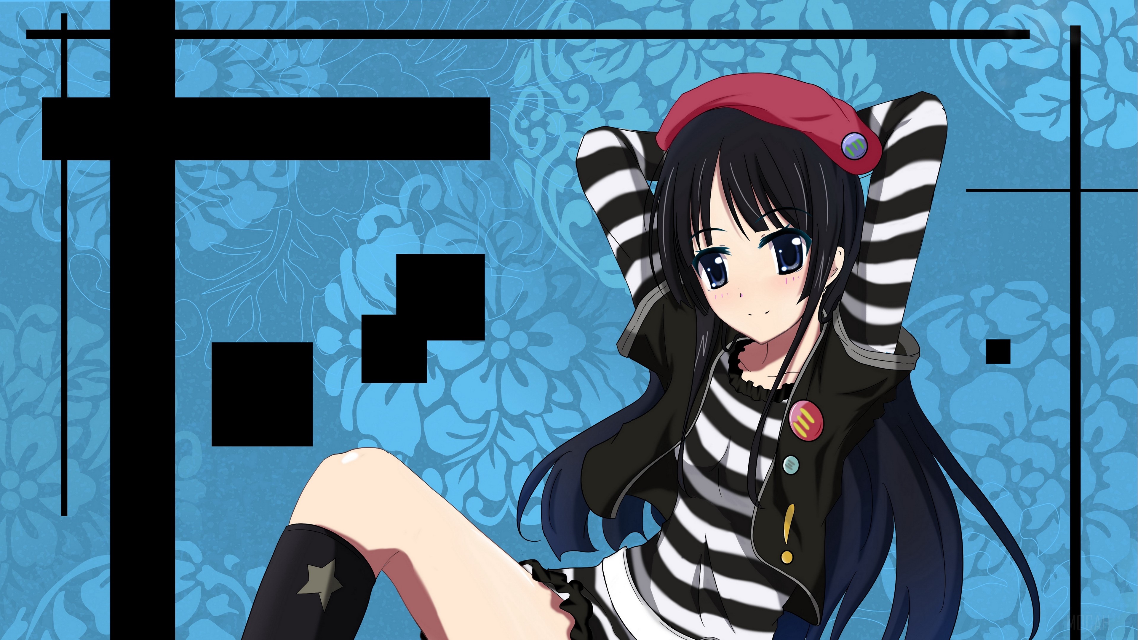Girl in striped shirt and beret posing HD Wallpaper