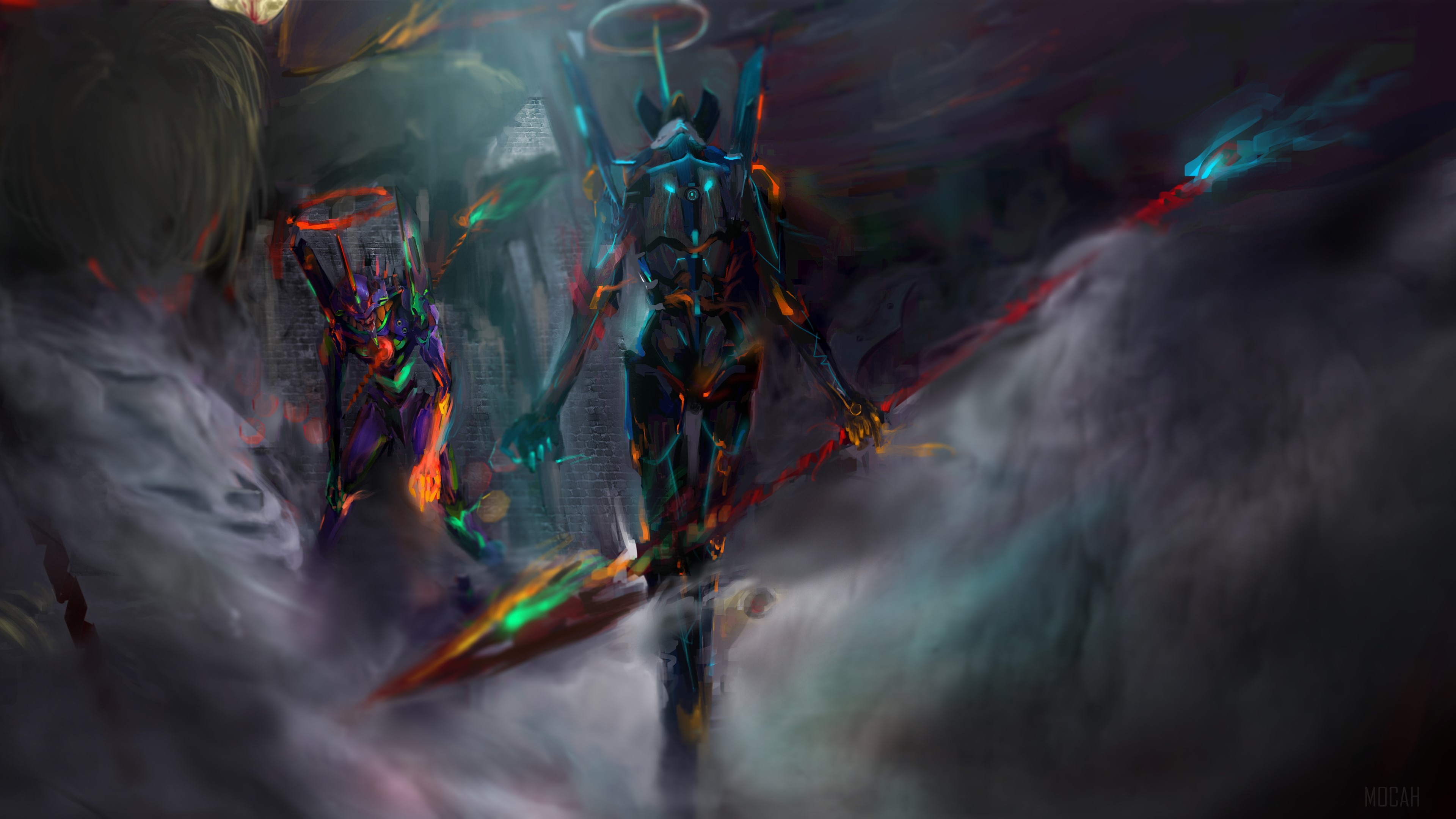 Evangelion Units in a Cloudy Landscape 4K HD Wallpaper