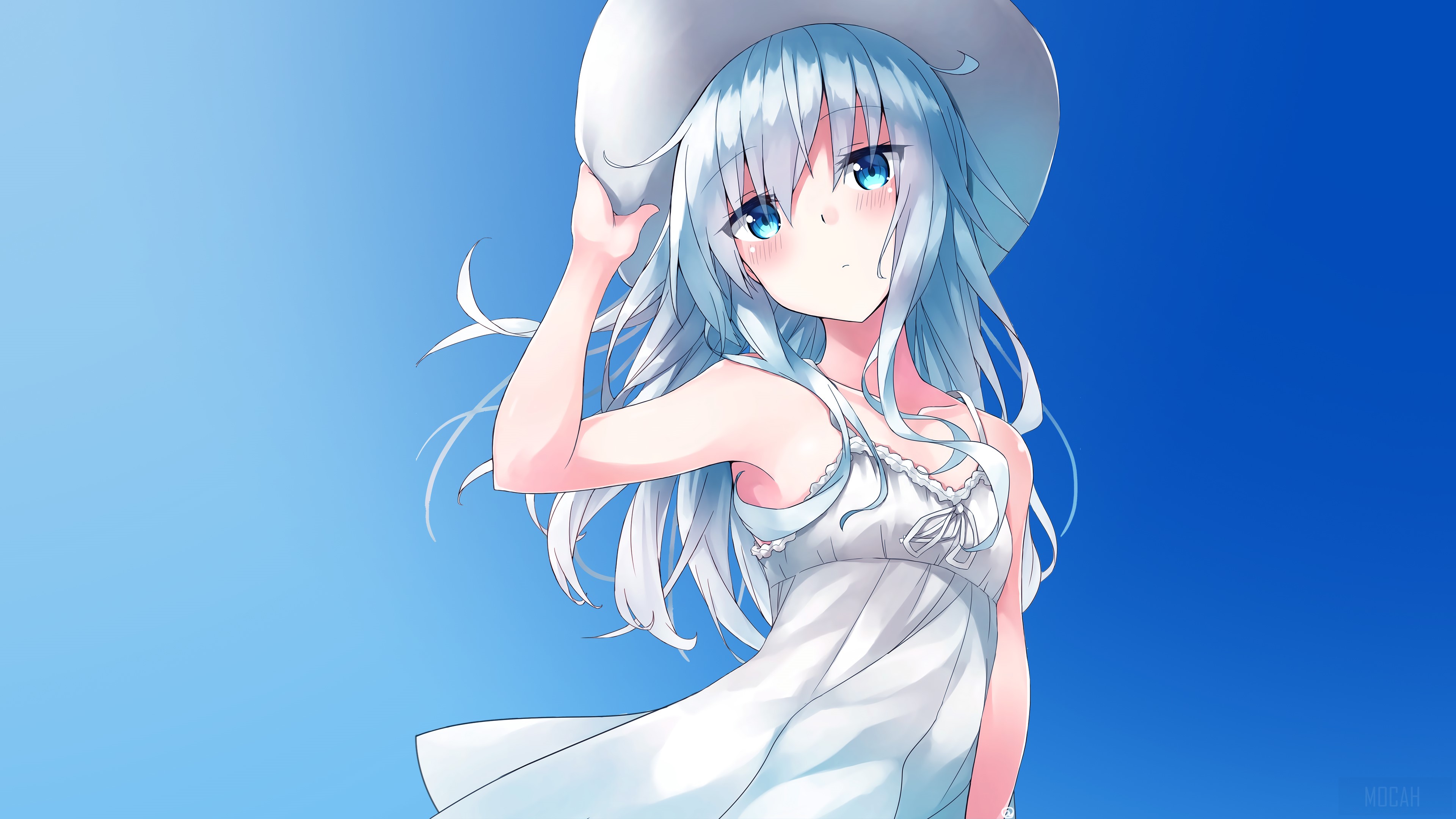 Anime Girl in White Dress and Hat HD Wallpaper