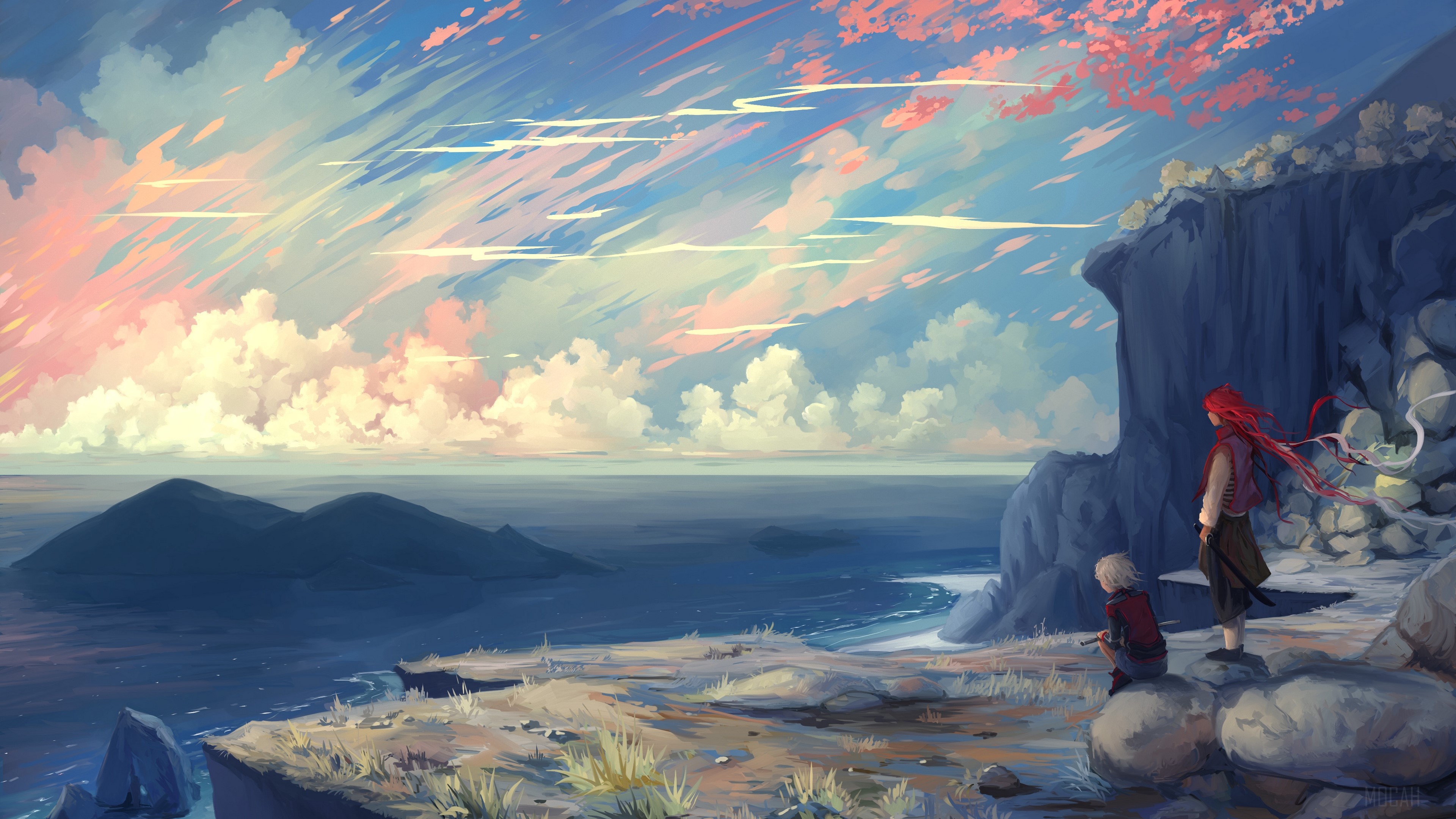 Couple on Cliff overlooking Sea 4K HD Wallpaper