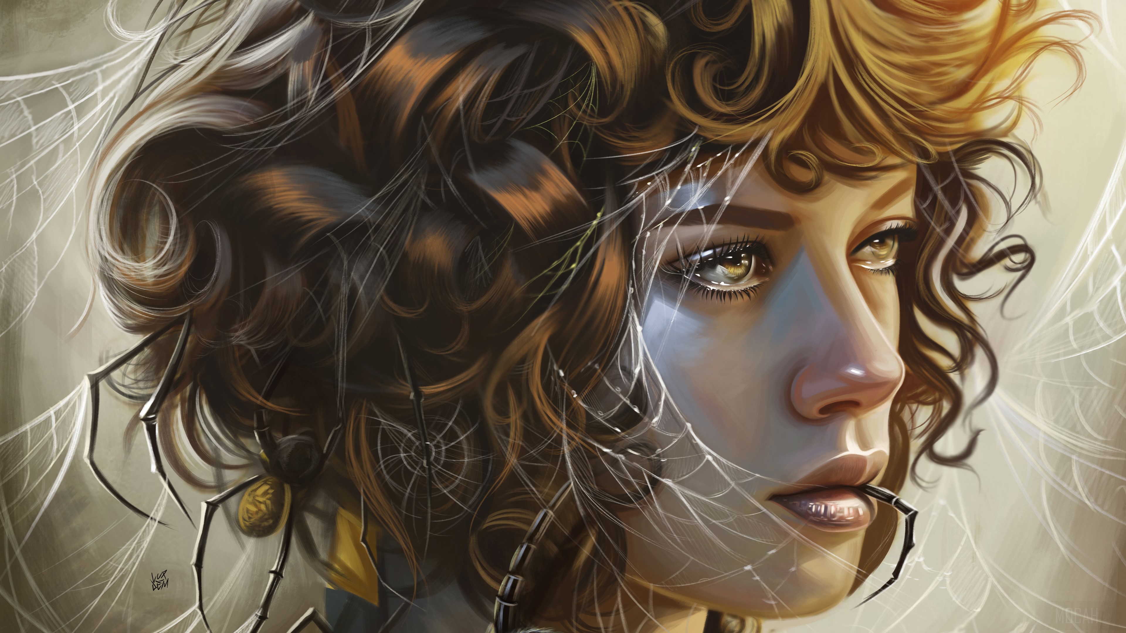 Girl with Spiderweb and Spiders Art 4K HD Wallpaper