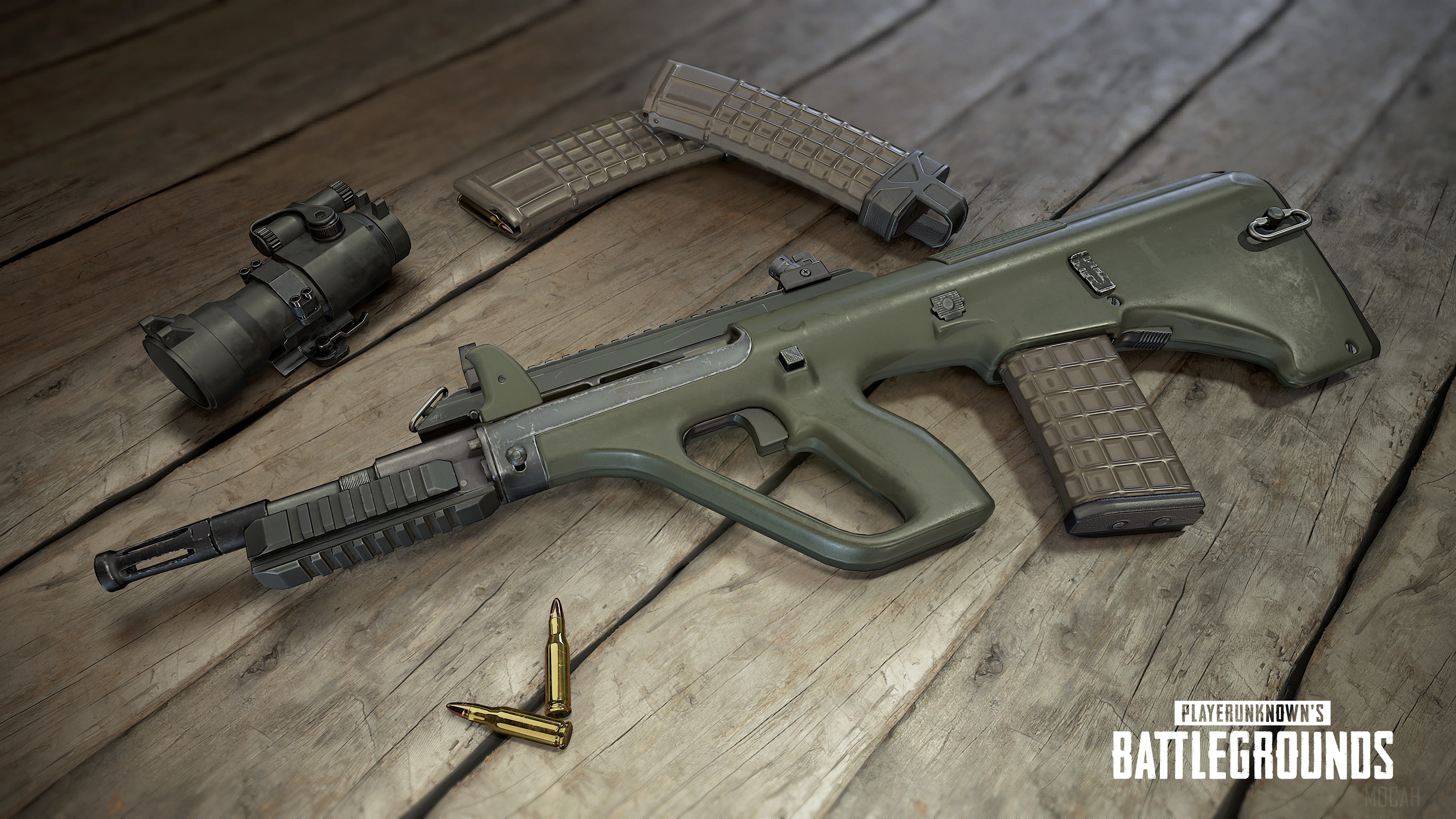 Player Unknown's Battlegrounds AUG rifle with attachments and ammo 4K HD Wallpaper