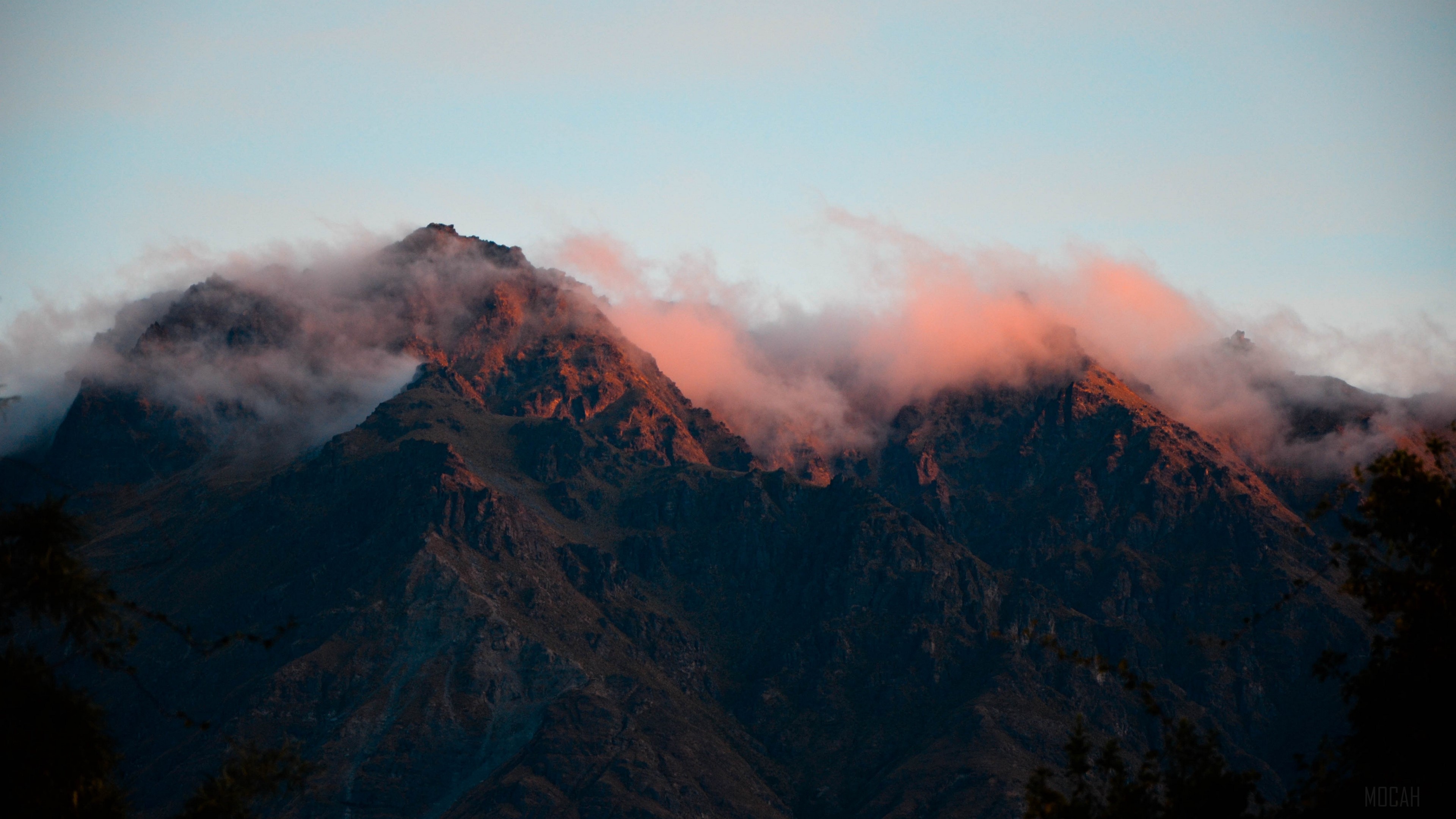 Mountains with fog and sky 4K HD Wallpaper