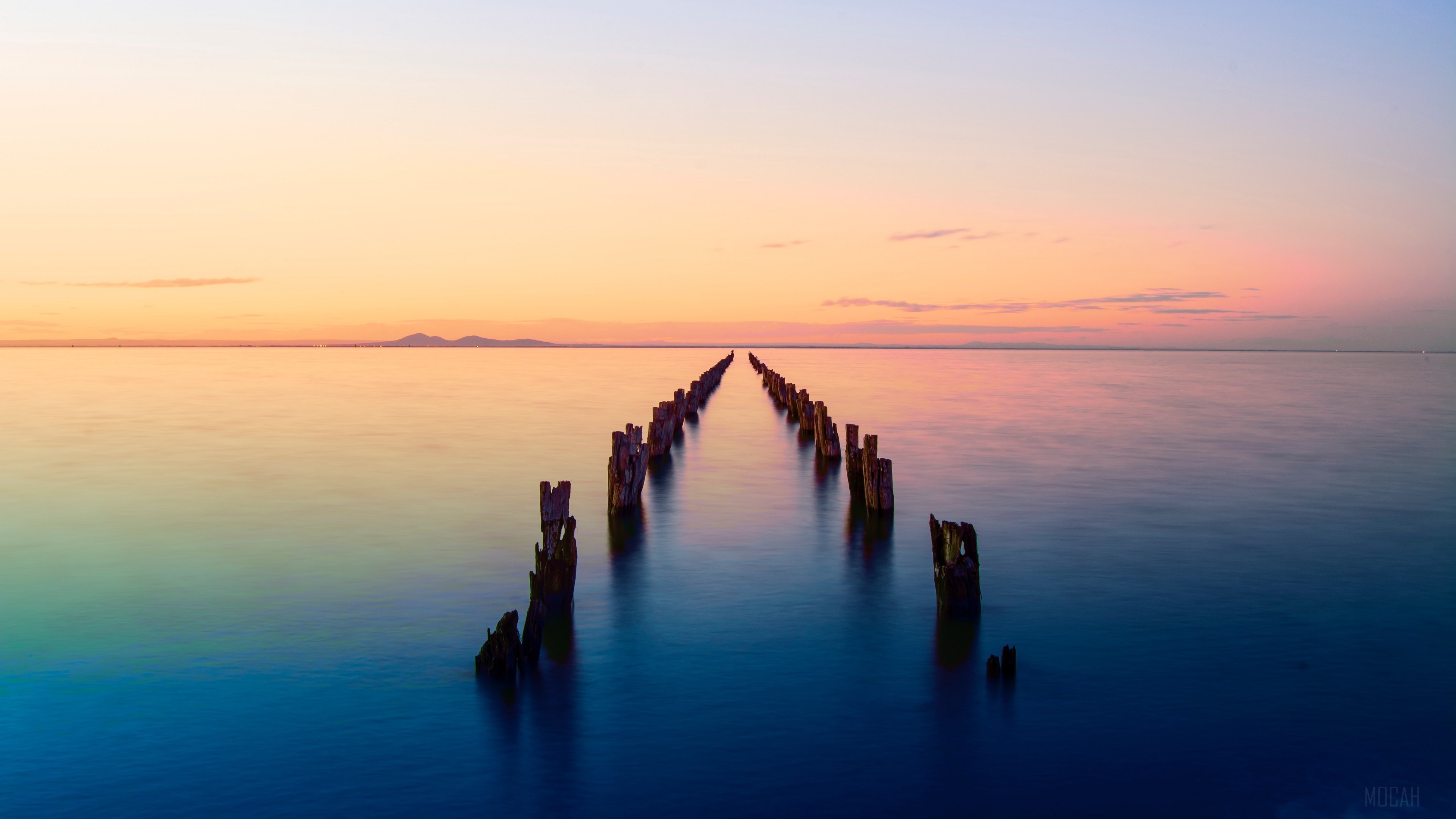 Ruined pier at sunset in Clifton Springs, Australia 4K HD Wallpaper