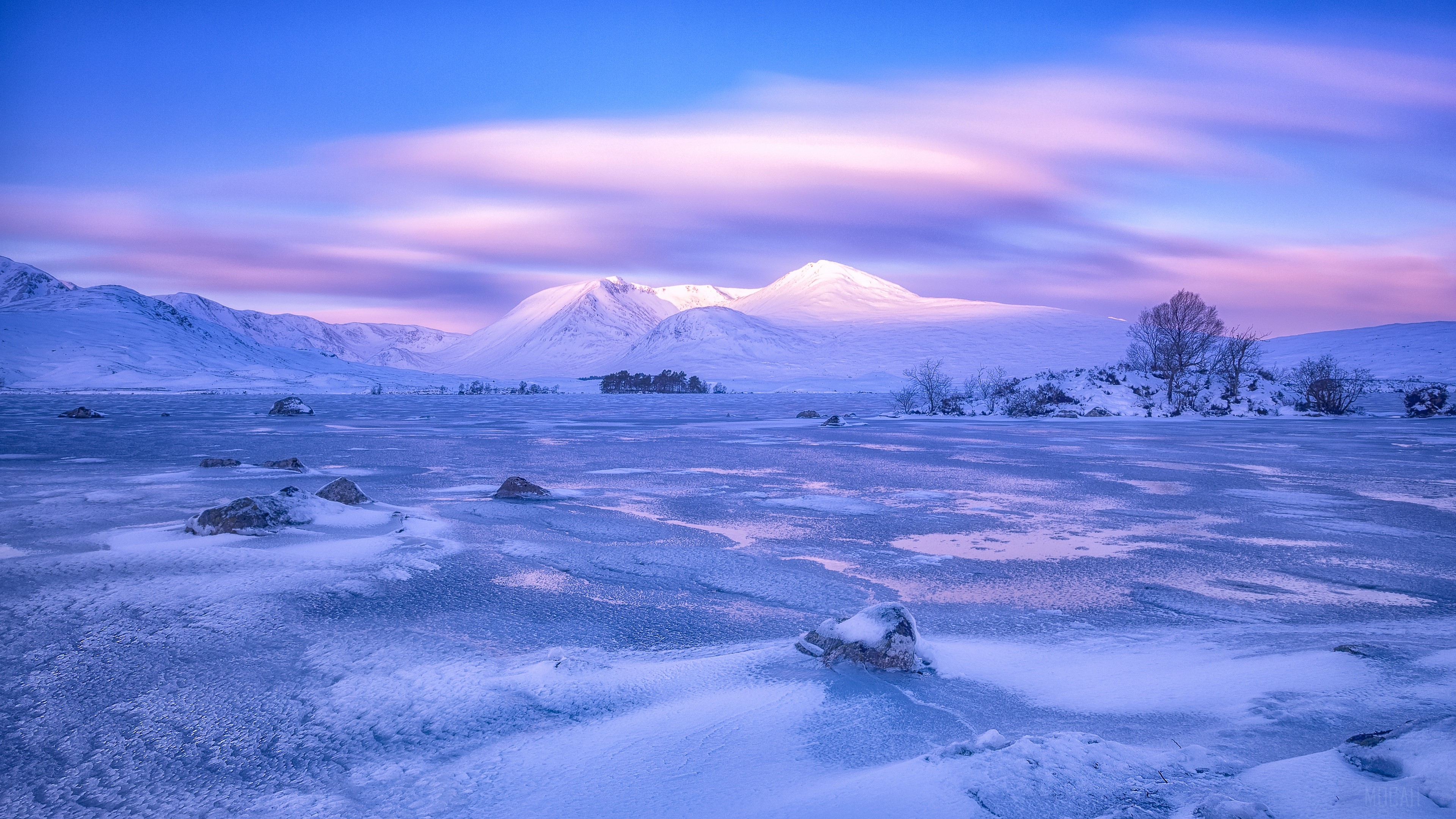 Frozen Loch Lomond Winter Landscape in 4K HD Wallpaper