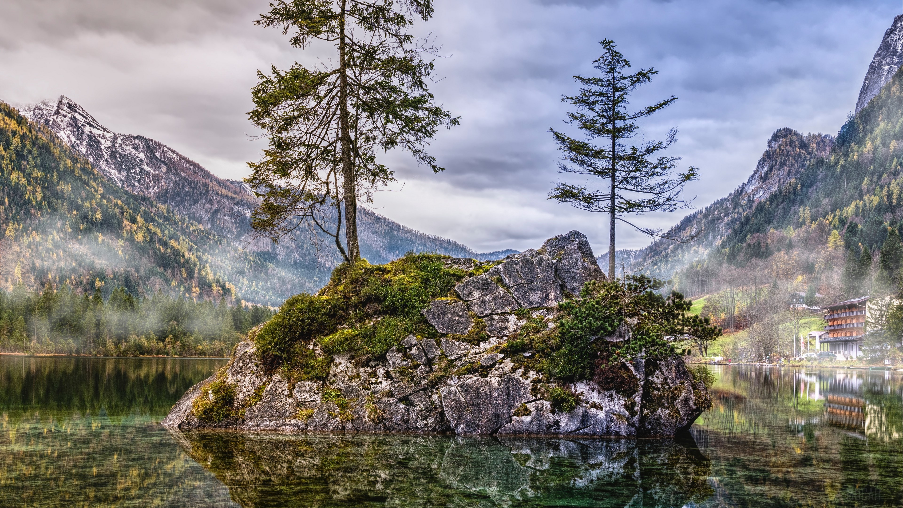 Hintersee Lake and Mountains in Ramsau bei Berchtesgaden 4K HD Wallpaper