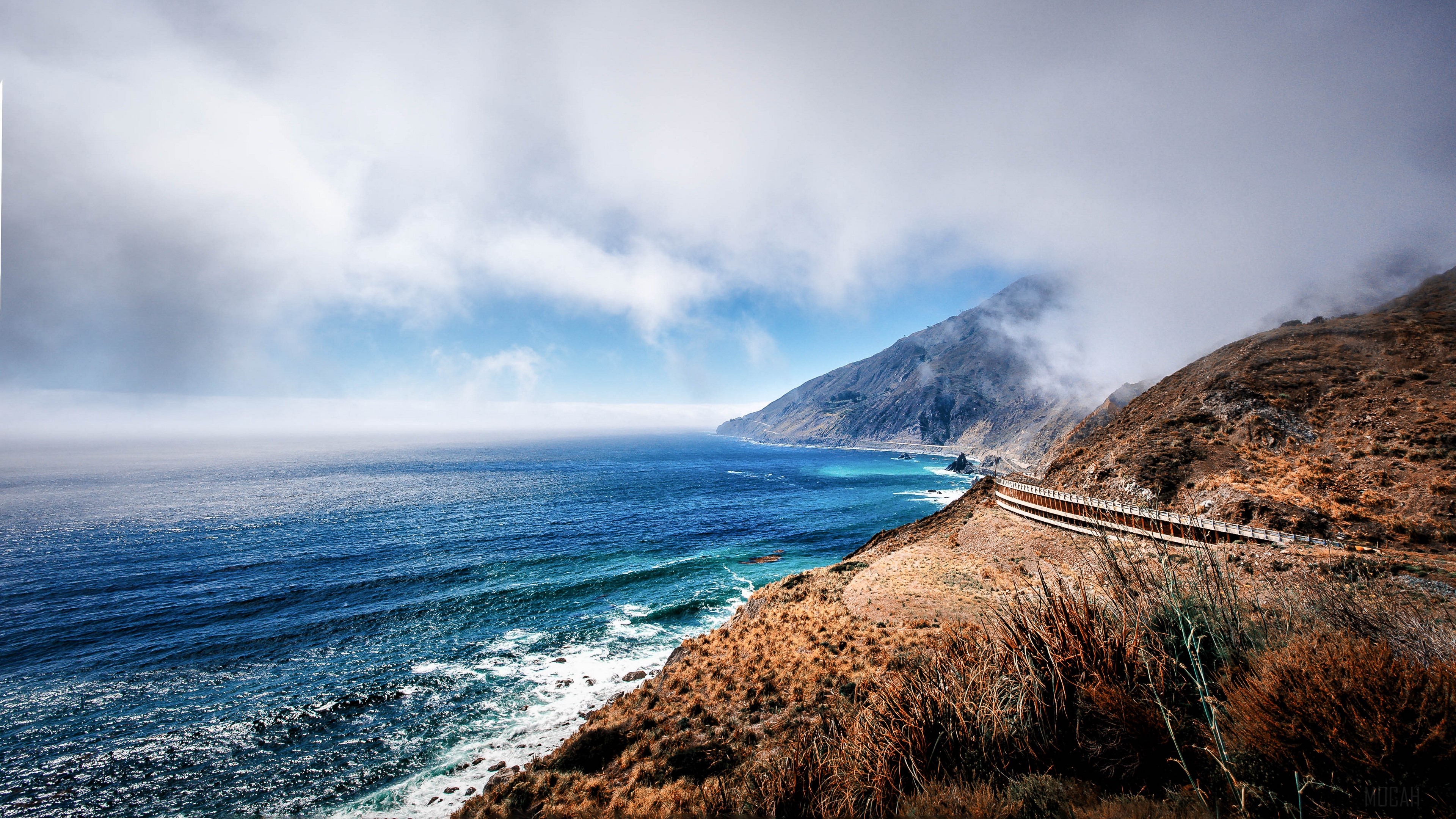California Coastline with Fog and Ocean HD Wallpaper