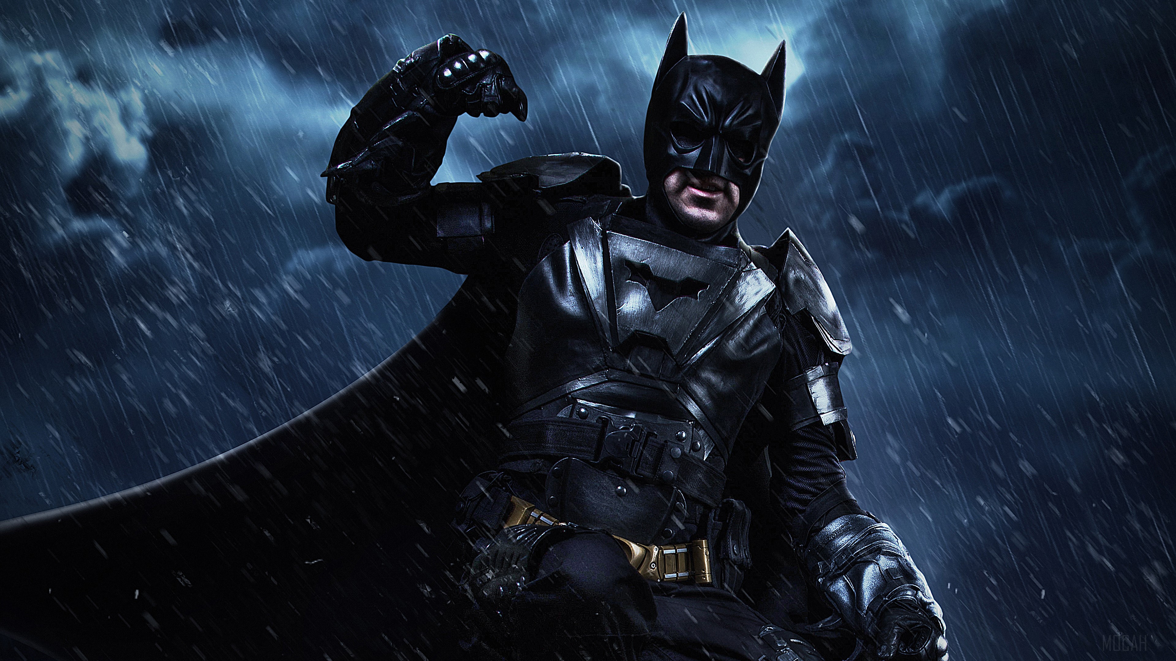 Batman Cosplay in the Rain 4K HD Wallpaper