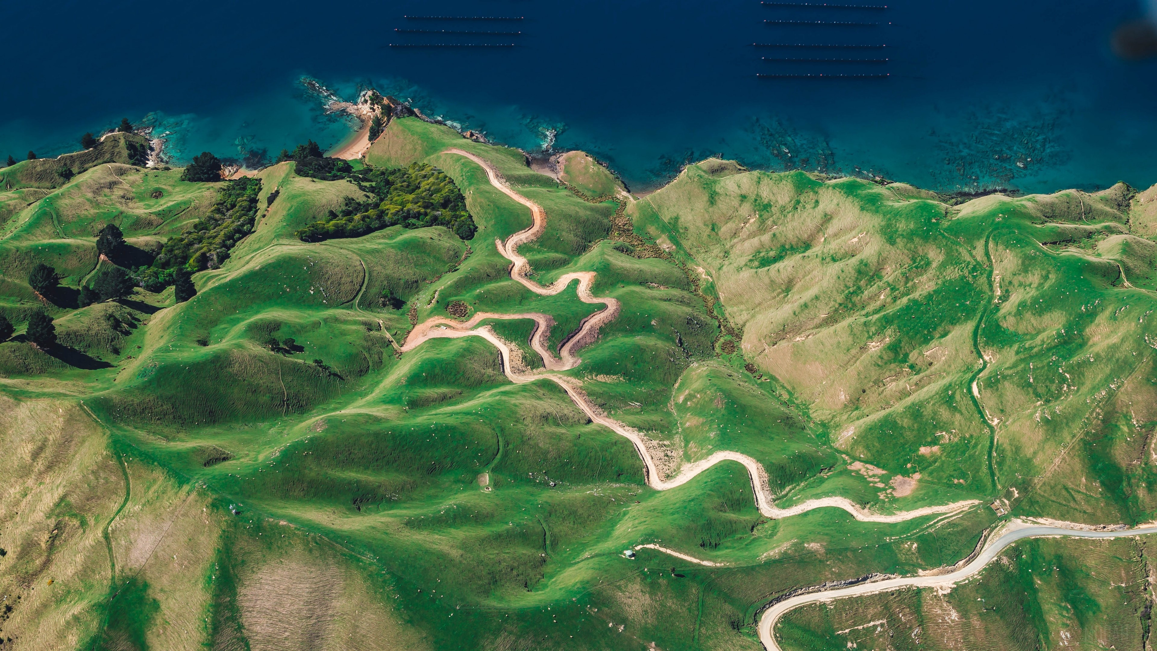 Aerial view of Durville Island, New Zealand 4K HD Wallpaper
