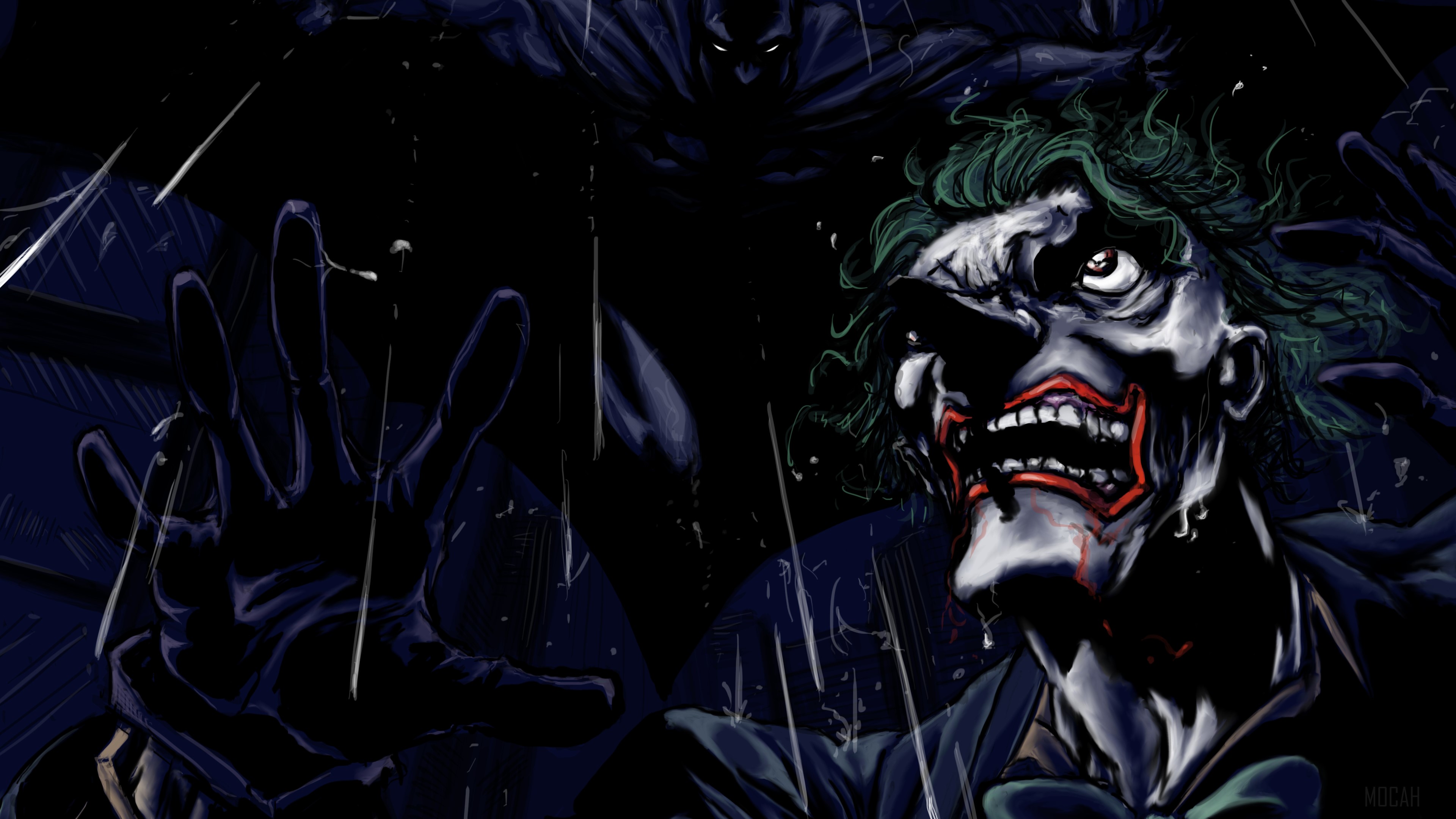 Joker and Batman in the Rain 4K HD Wallpaper