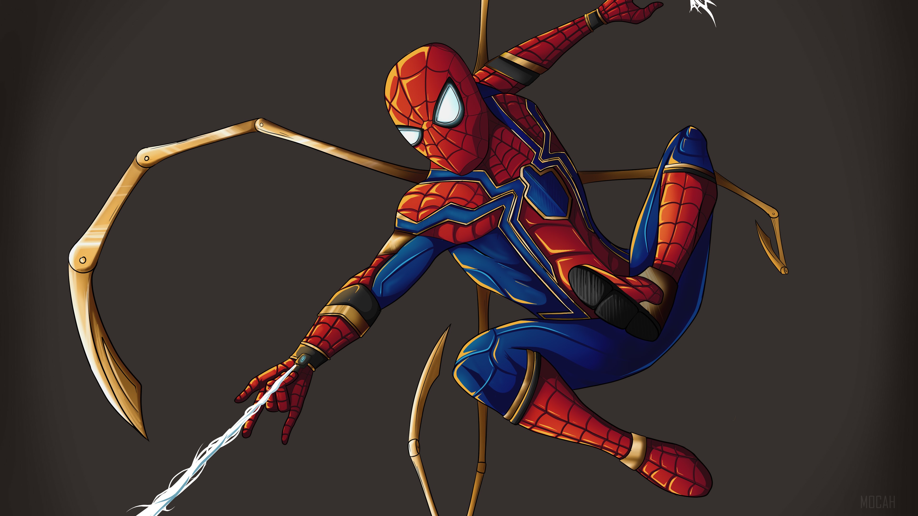 Spider-Man in Iron Spider Suit with Web Shooters HD Wallpaper