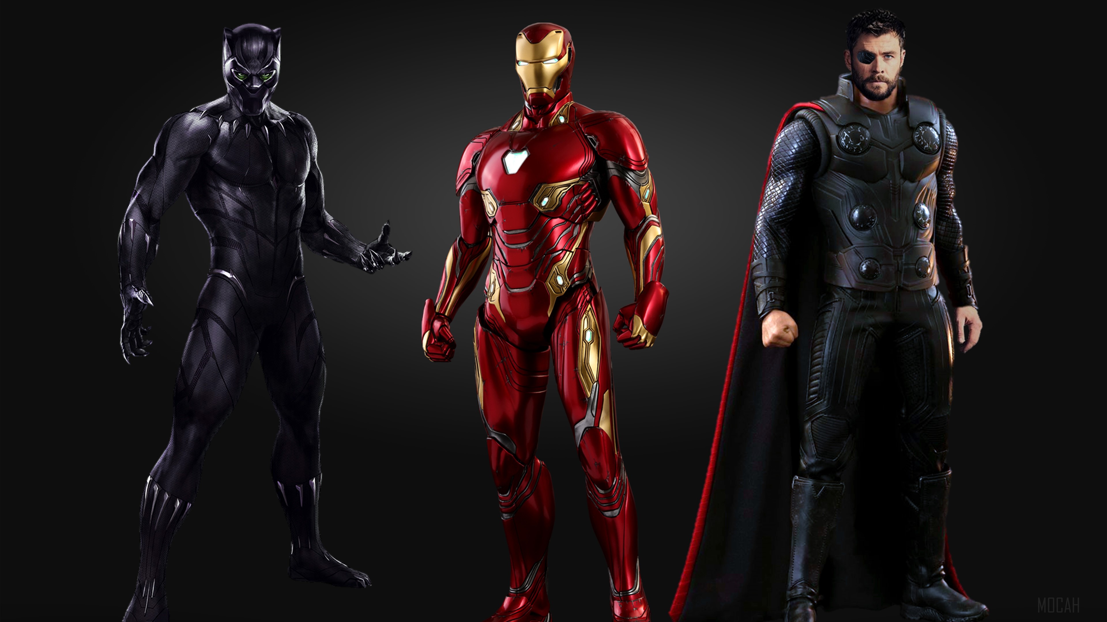 Black Panther, Iron Man, and Thor 4K HD Wallpaper
