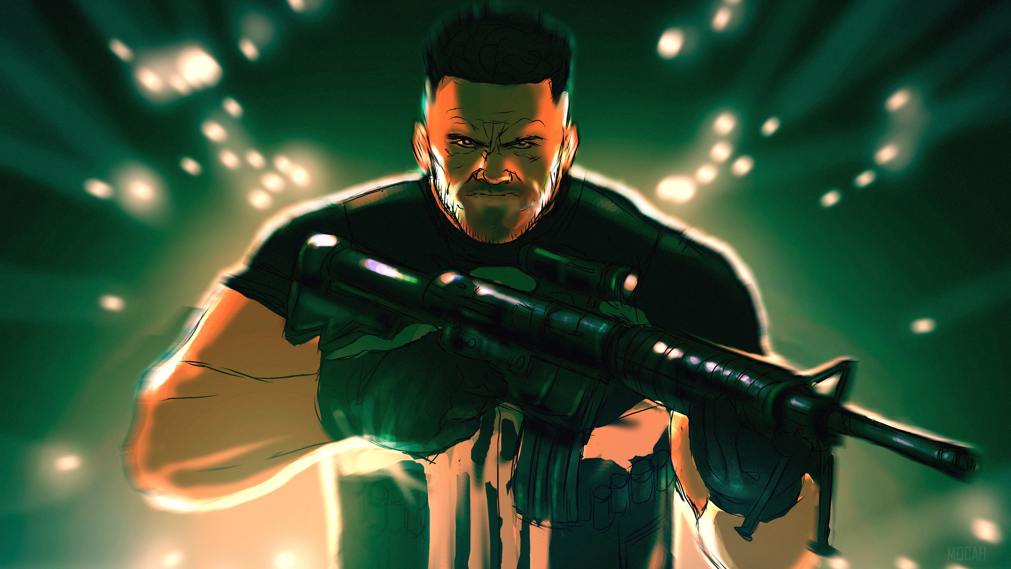 The Punisher holding a rifle 4K HD Wallpaper