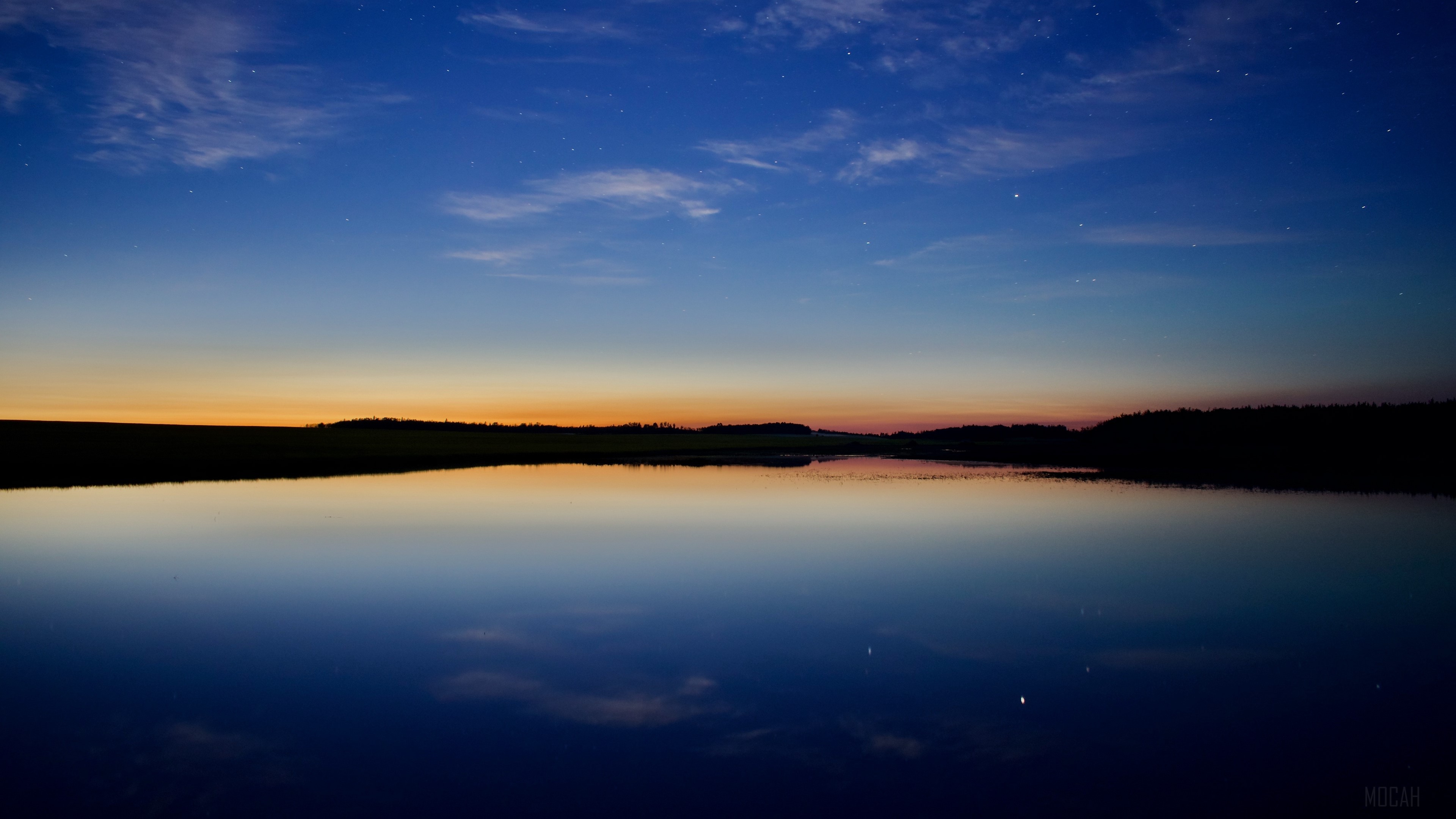 River at dusk with stars and clouds HD Wallpaper