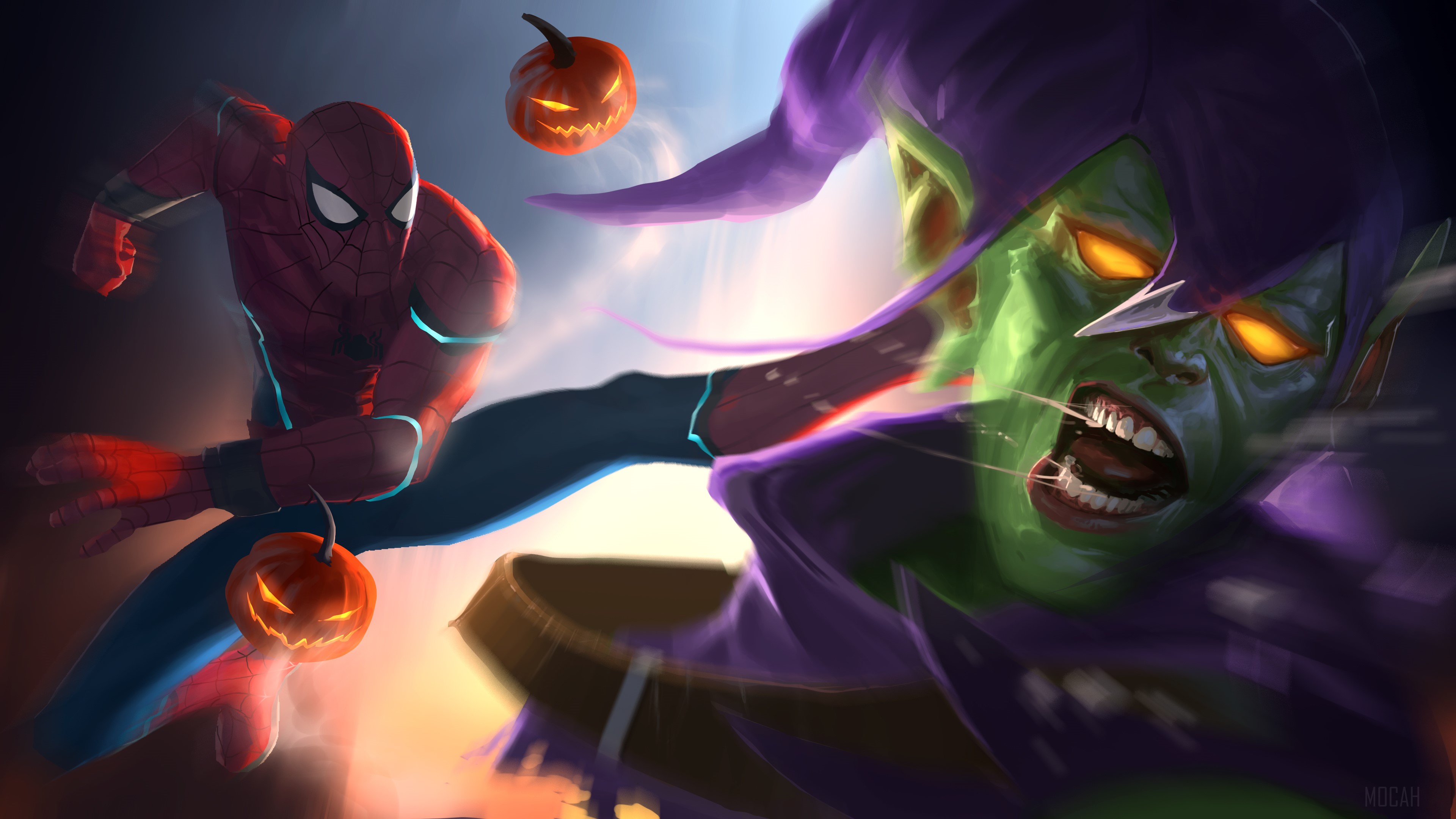 Spiderman Kicking Goblin HD Wallpaper