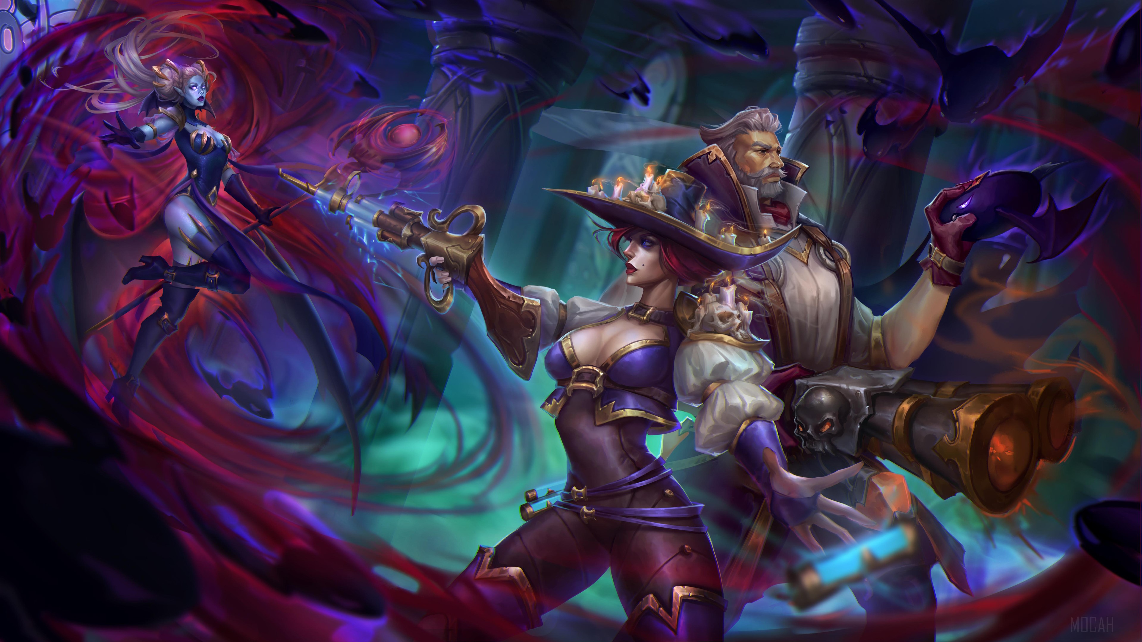 4K League of Legends: Miss Fortune, Graves, and Elise HD Wallpaper