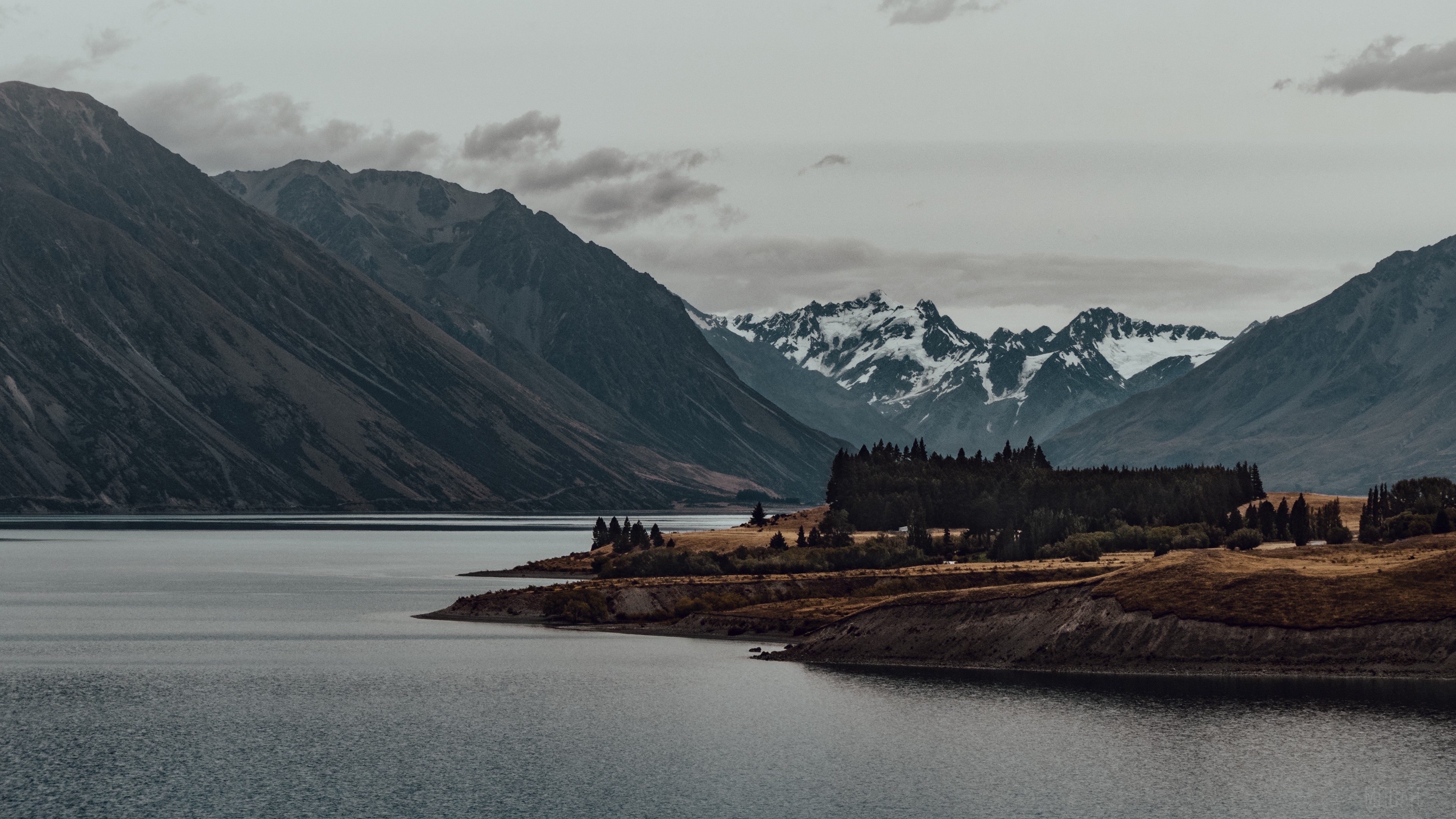 Mountains and lake with fog 4K HD Wallpaper
