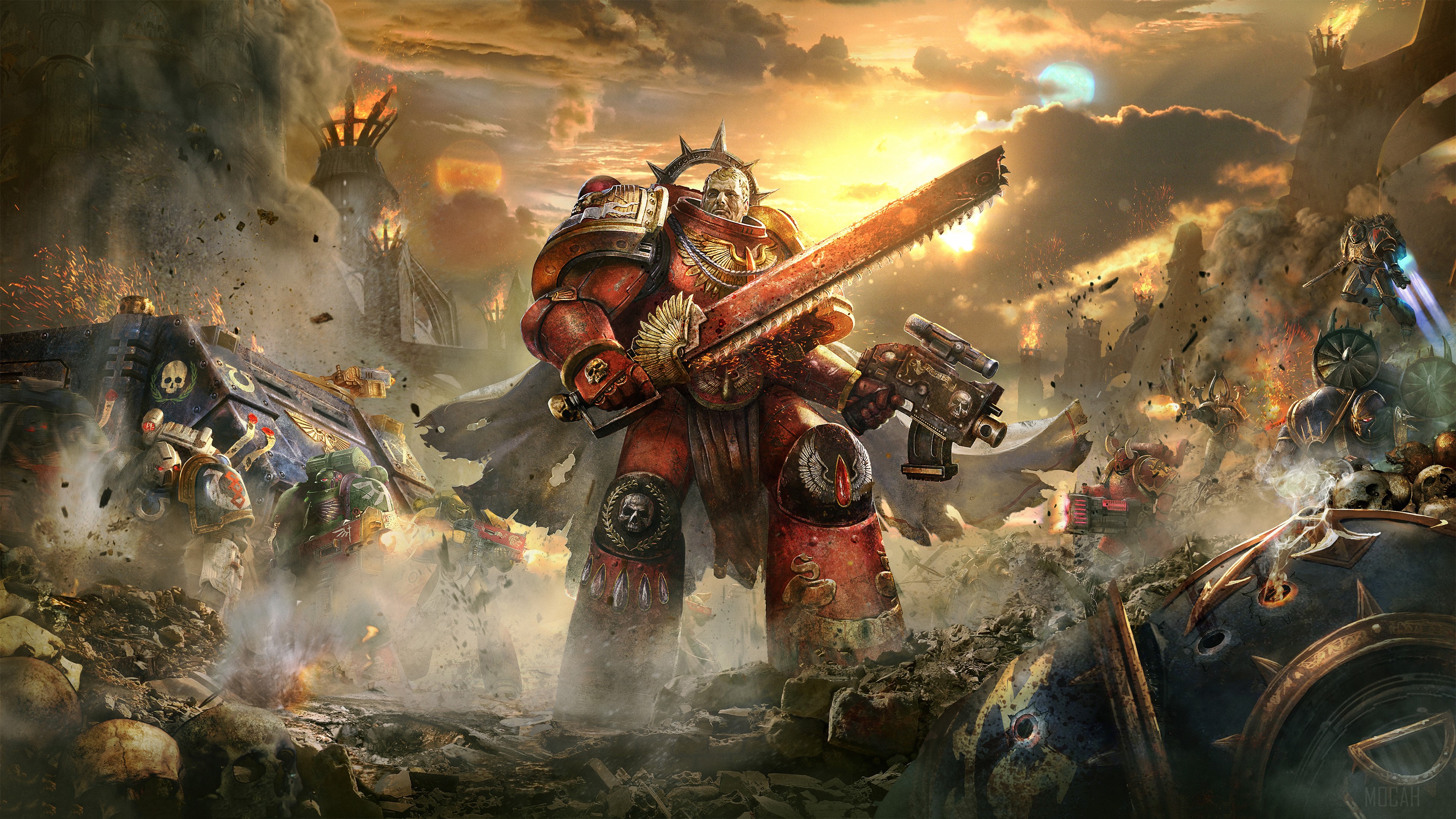 Space Marine with Chainsaw from Warhammer 40,000 4K HD Wallpaper