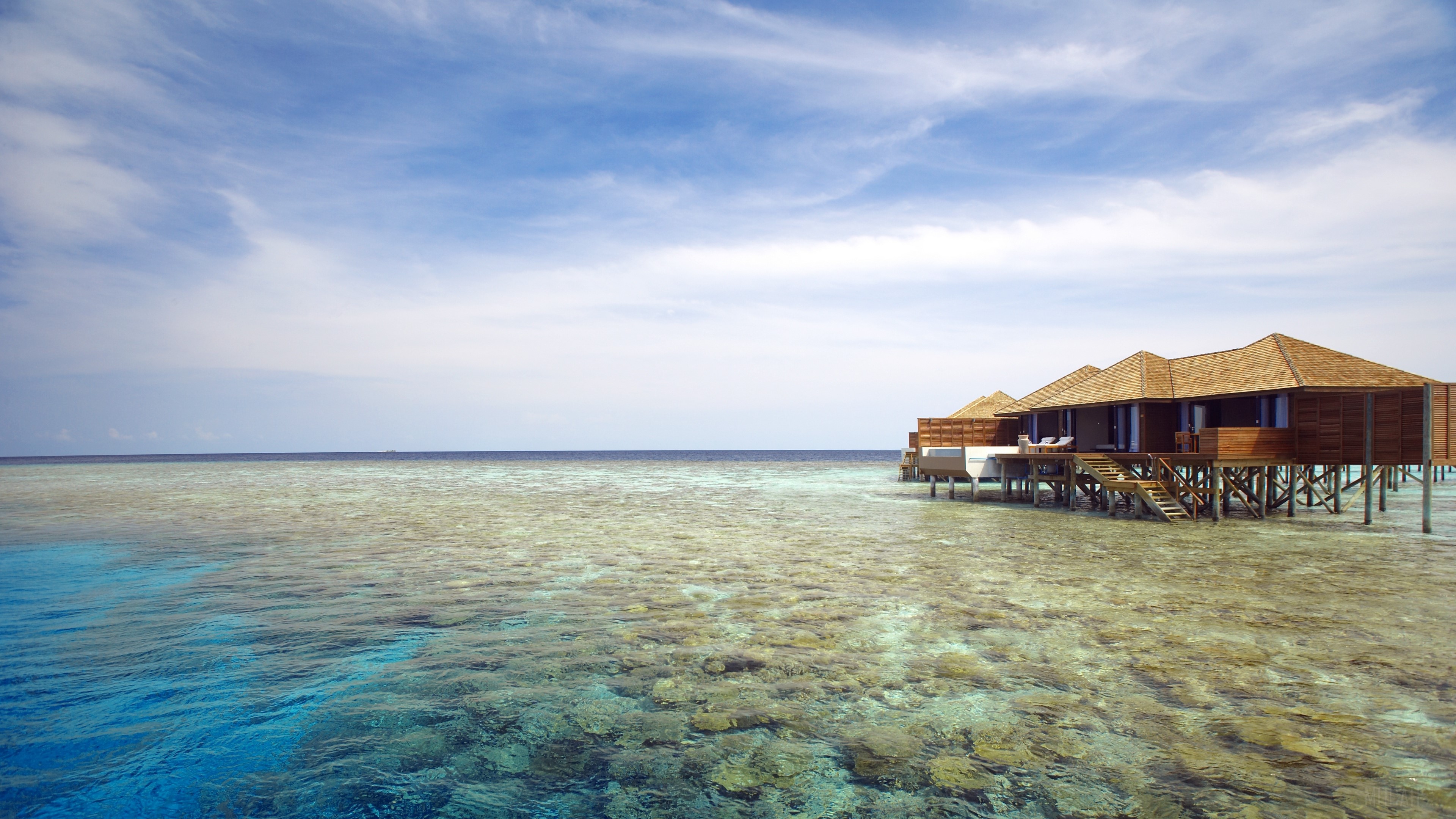 Overwater bungalows in the Maldives 4K HD Wallpaper